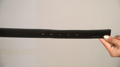 Jade Black Double Handmade Stitched Crocodile Skin Textured Vegan Leather Belt