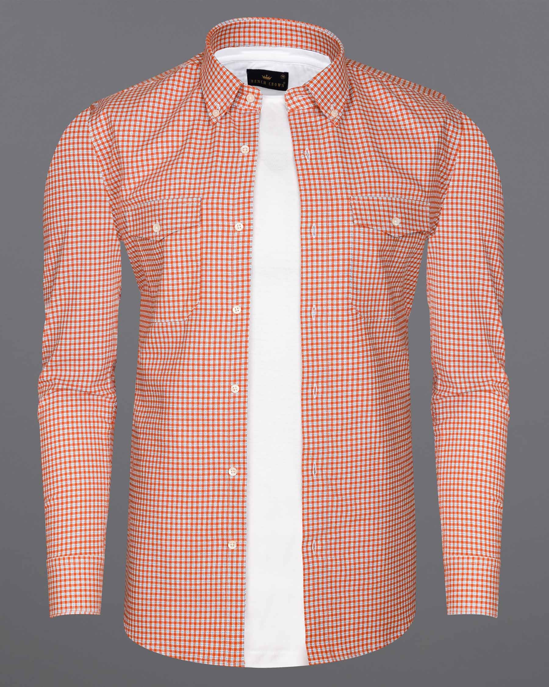 Terra Cotta Orange and White Gingham Oxford Overshirt/Shacket