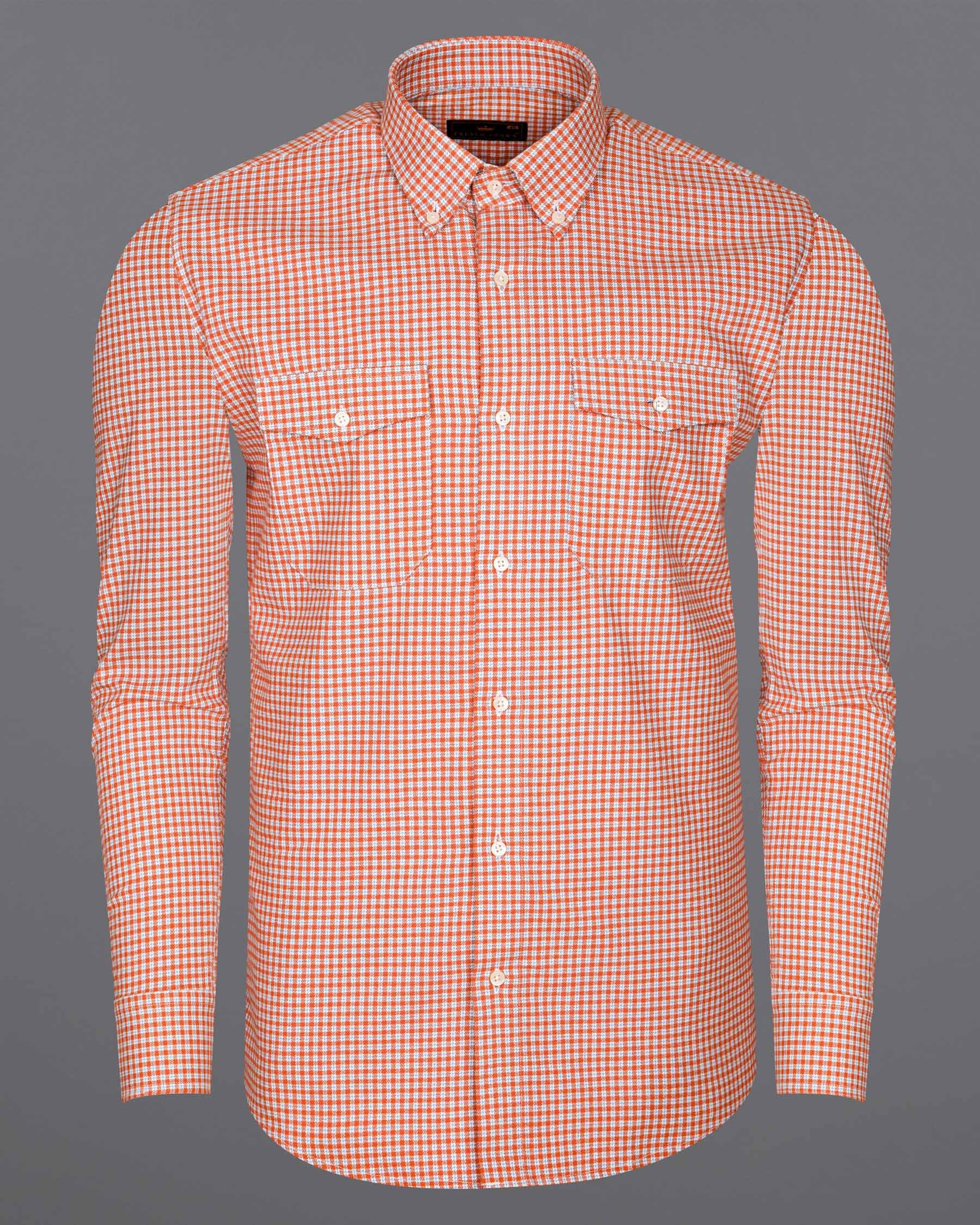 Terra Cotta Orange and White Gingham Oxford Overshirt/Shacket