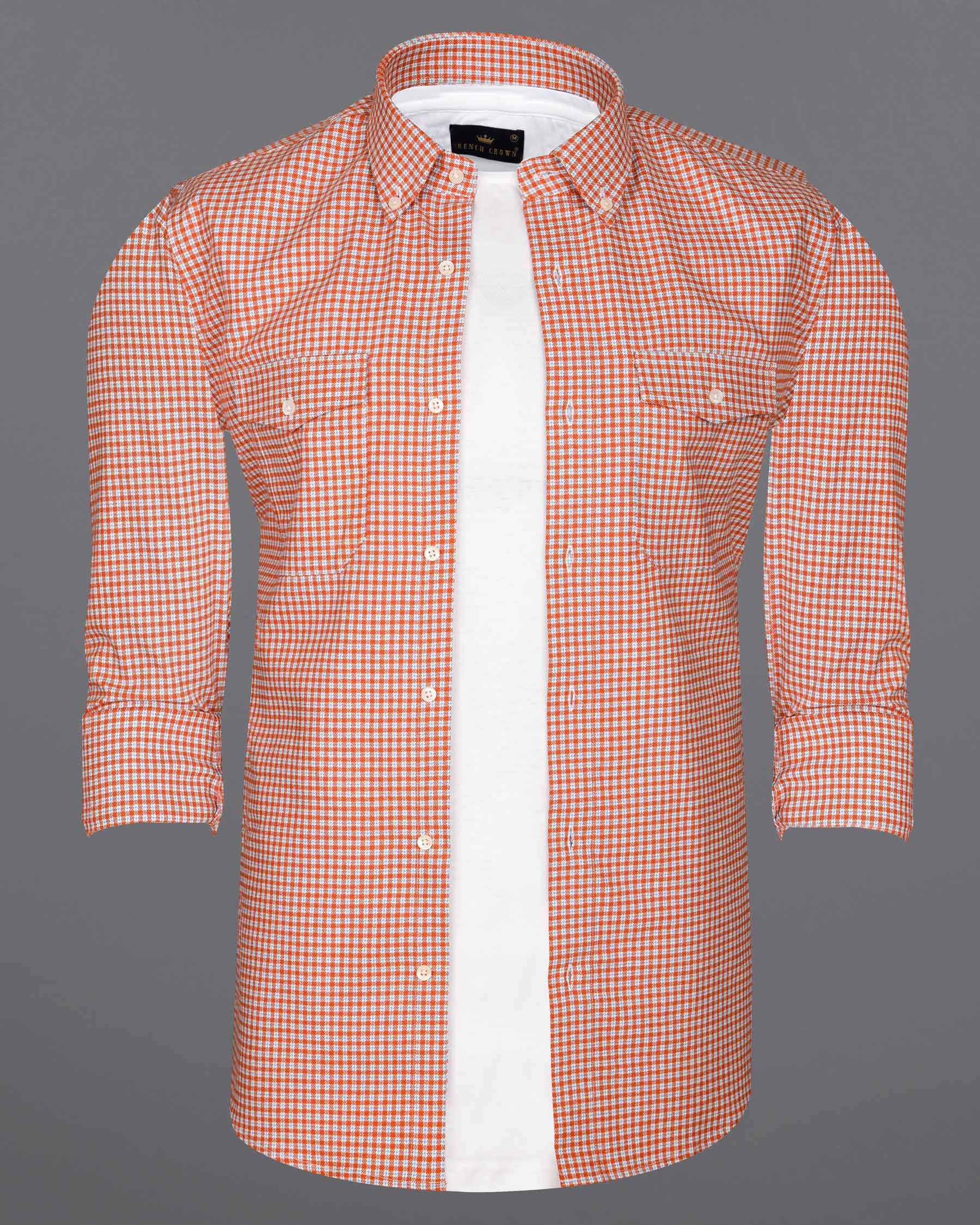 Terra Cotta Orange and White Gingham Oxford Overshirt/Shacket