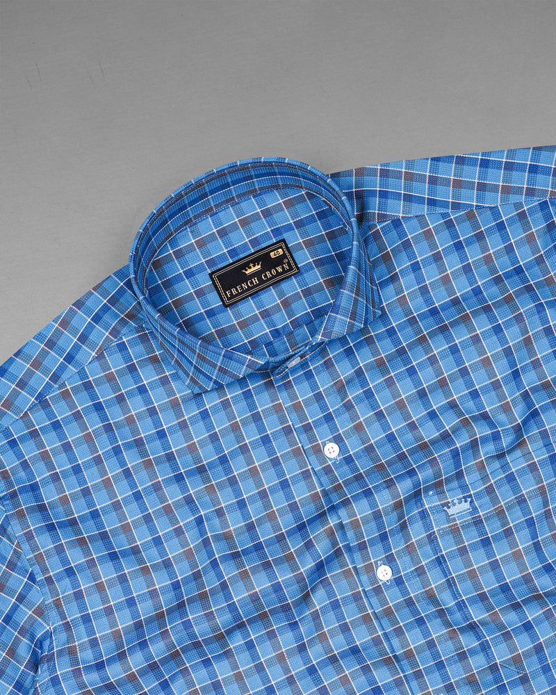 Malibu and St Tropaz Blue Plaid Dobby Textured Premium Giza Cotton Shirt
