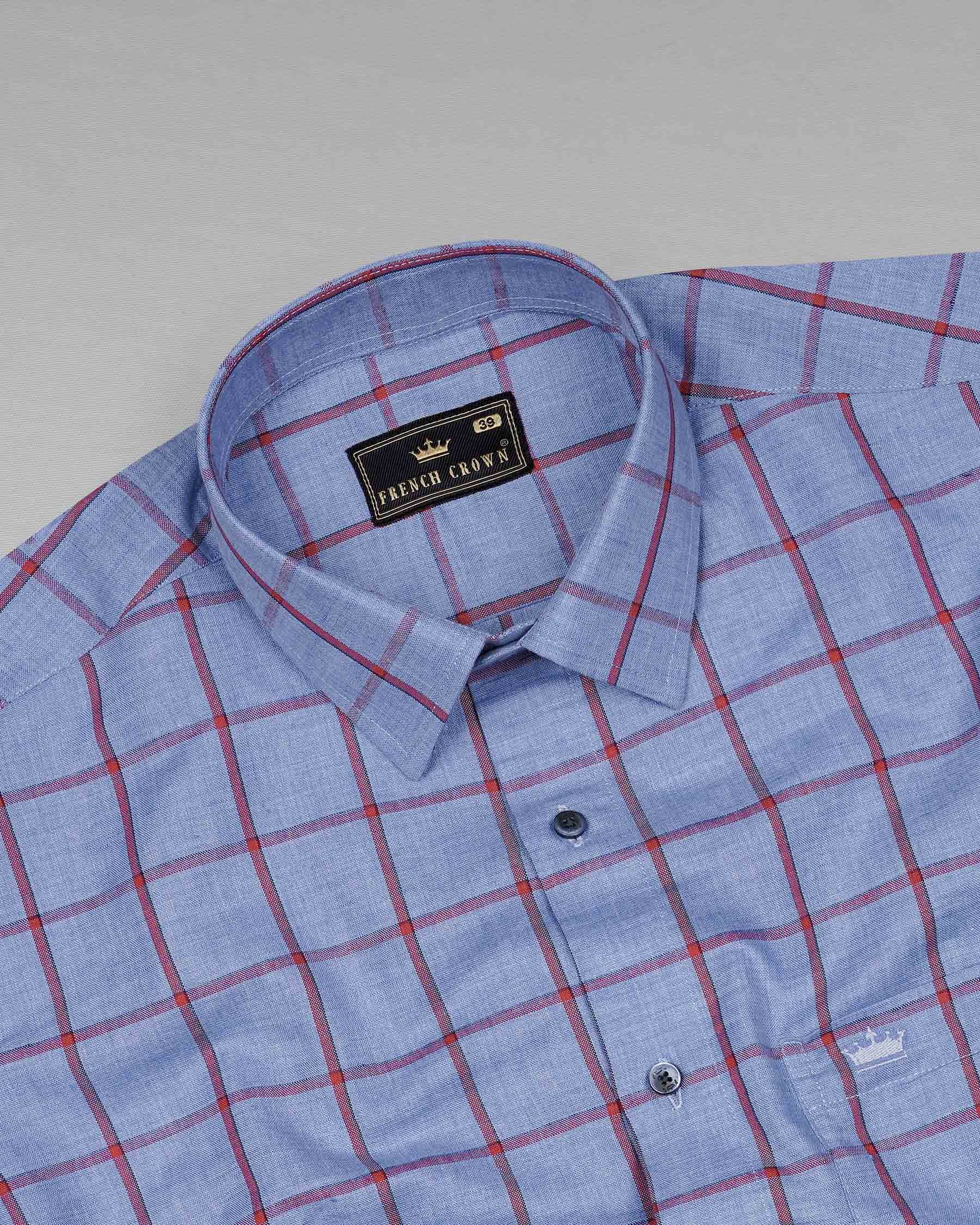Shipcove Blue and Chestnut Red Windowpane Royal Oxford Shirt