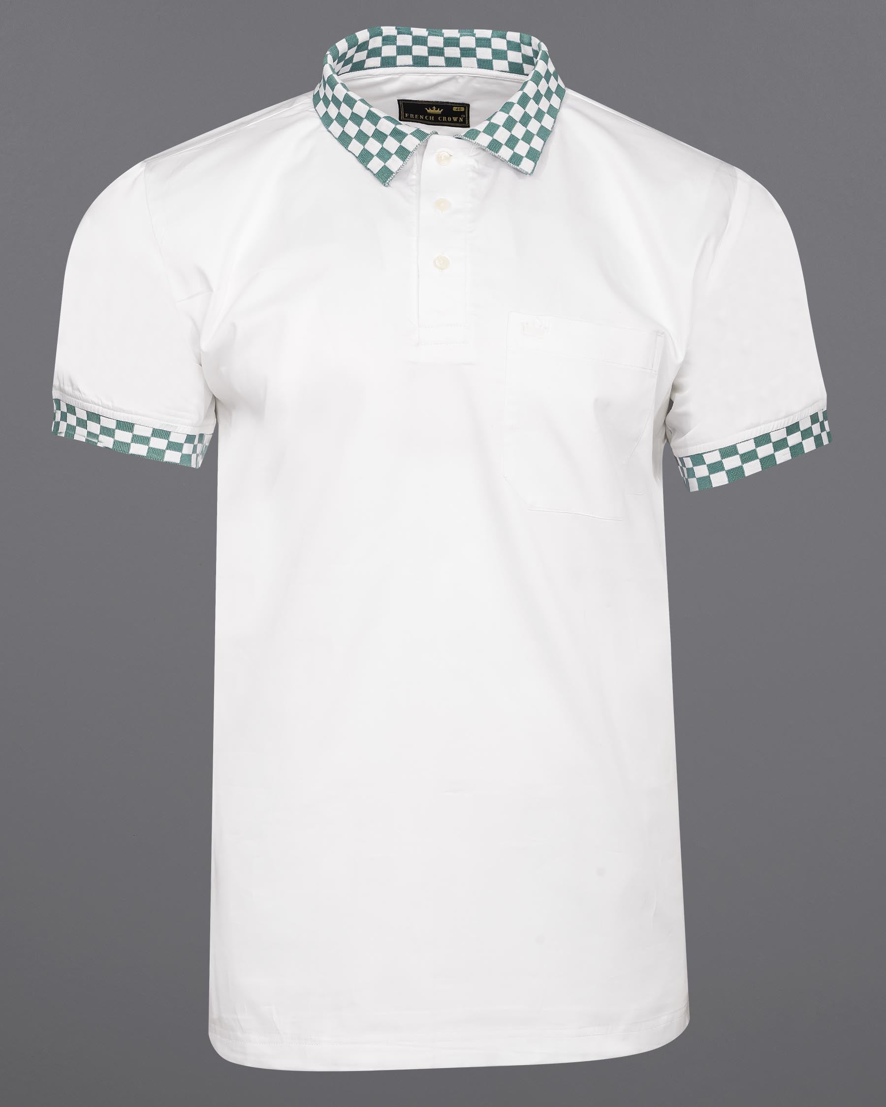 Bright White Checkered Collar and Sleeves Super Soft Premium Cotton Polo shirt 7228-P392-38, 7228-P392-H-38, 7228-P392-39, 7228-P392-H-39, 7228-P392-40, 7228-P392-H-40, 7228-P392-42, 7228-P392-H-42, 7228-P392-44, 7228-P392-H-44, 7228-P392-46, 7228-P392-H-46, 7228-P392-48, 7228-P392-H-48, 7228-P392-50, 7228-P392-H-50, 7228-P392-52, 7228-P392-H-52
