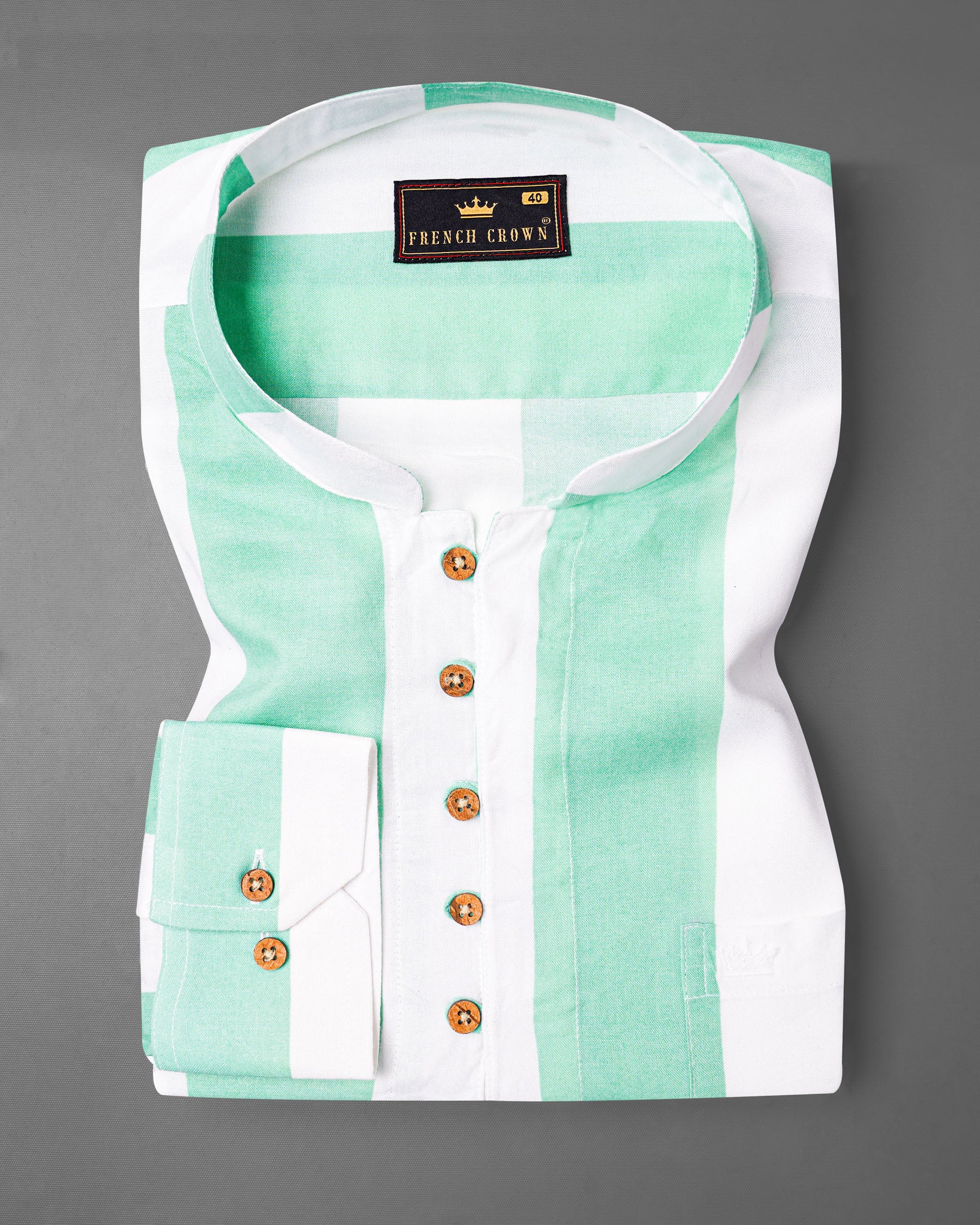 Sea Mist Green with Bright White Premium Tencel Kurta Shirt