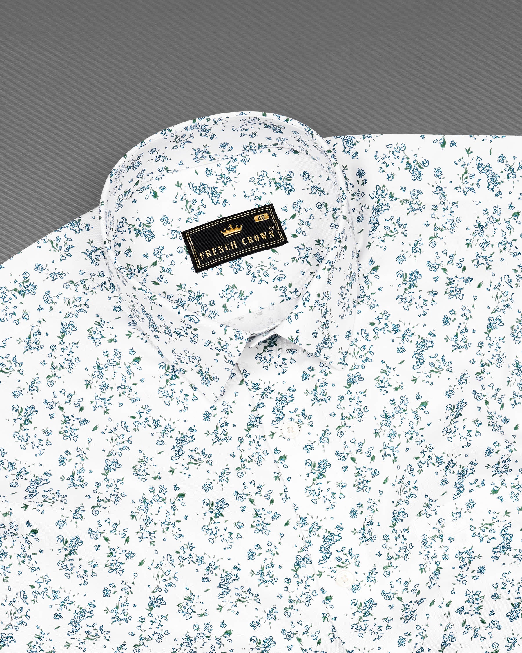 Bright White Quirky Twill Textured With Ditzy Printed Premium Cotton Shirt