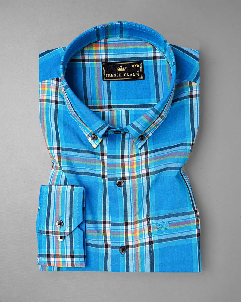 Lochmara Blue Plaid Premium Cotton Shirt
