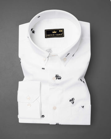 Bright White Floral Twill Premium Cotton Shirt