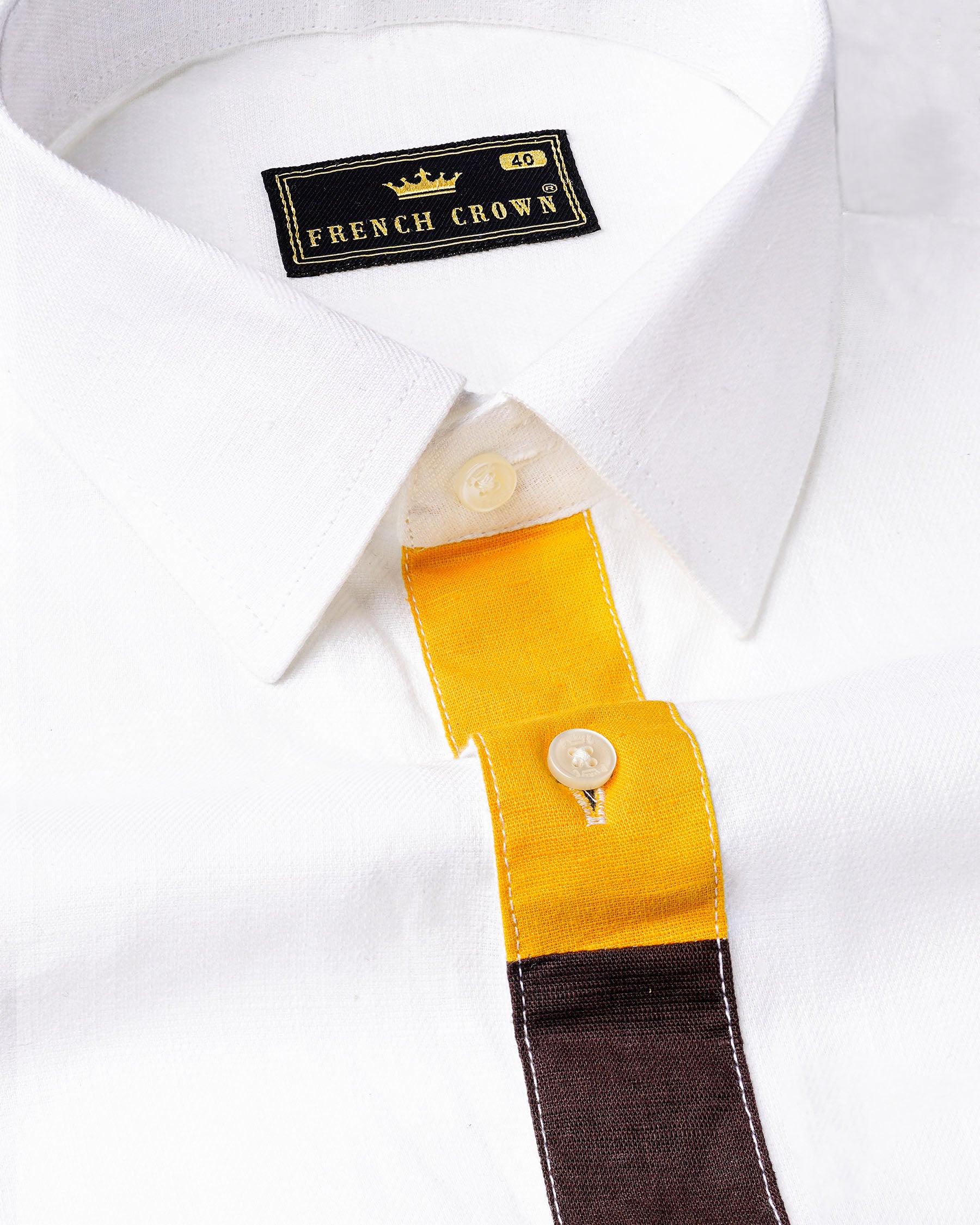 Bright White with colorful placket Luxurious Linen Shirt