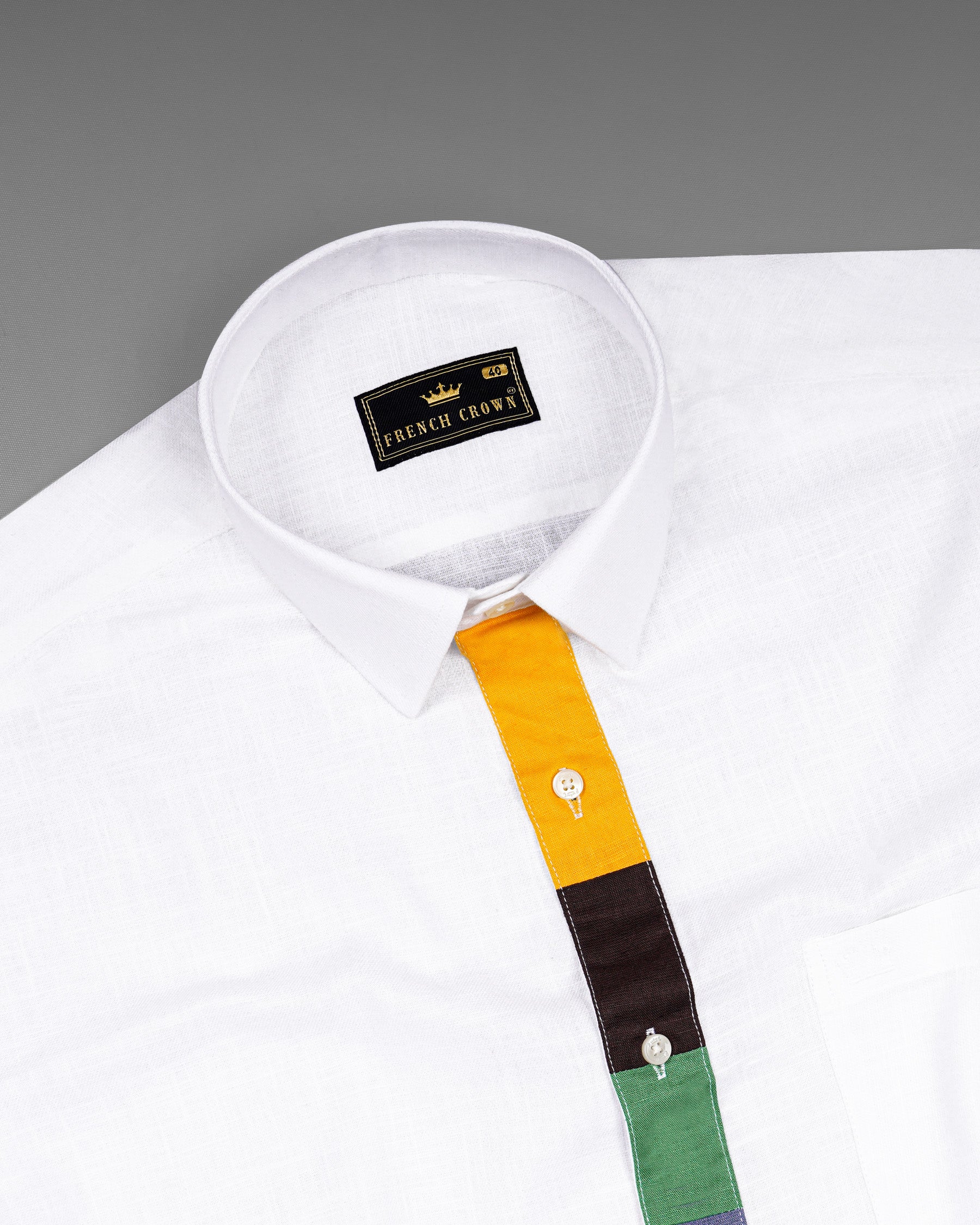 Bright White with colorful placket Luxurious Linen Shirt