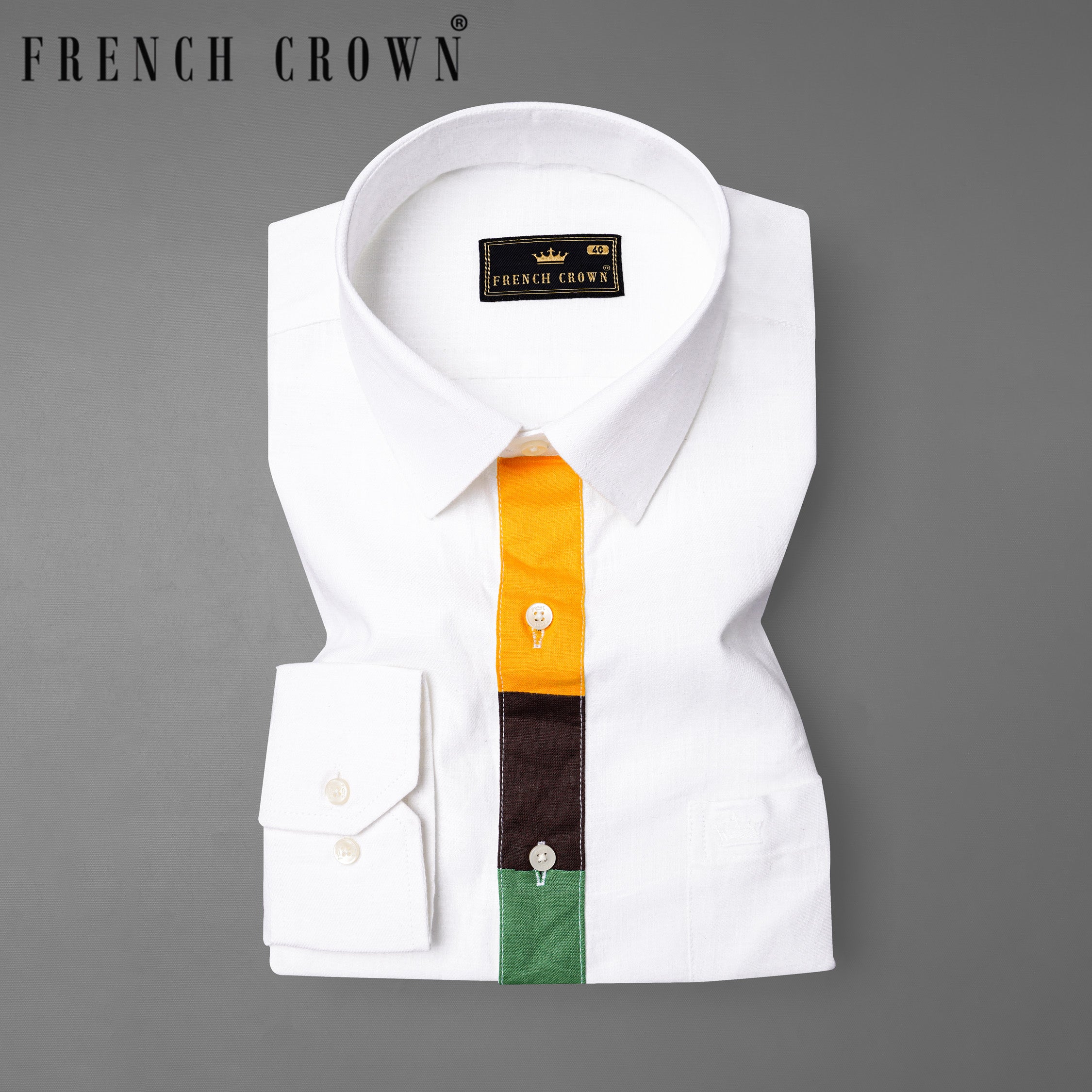 Bright White with colorful placket Luxurious Linen Shirt