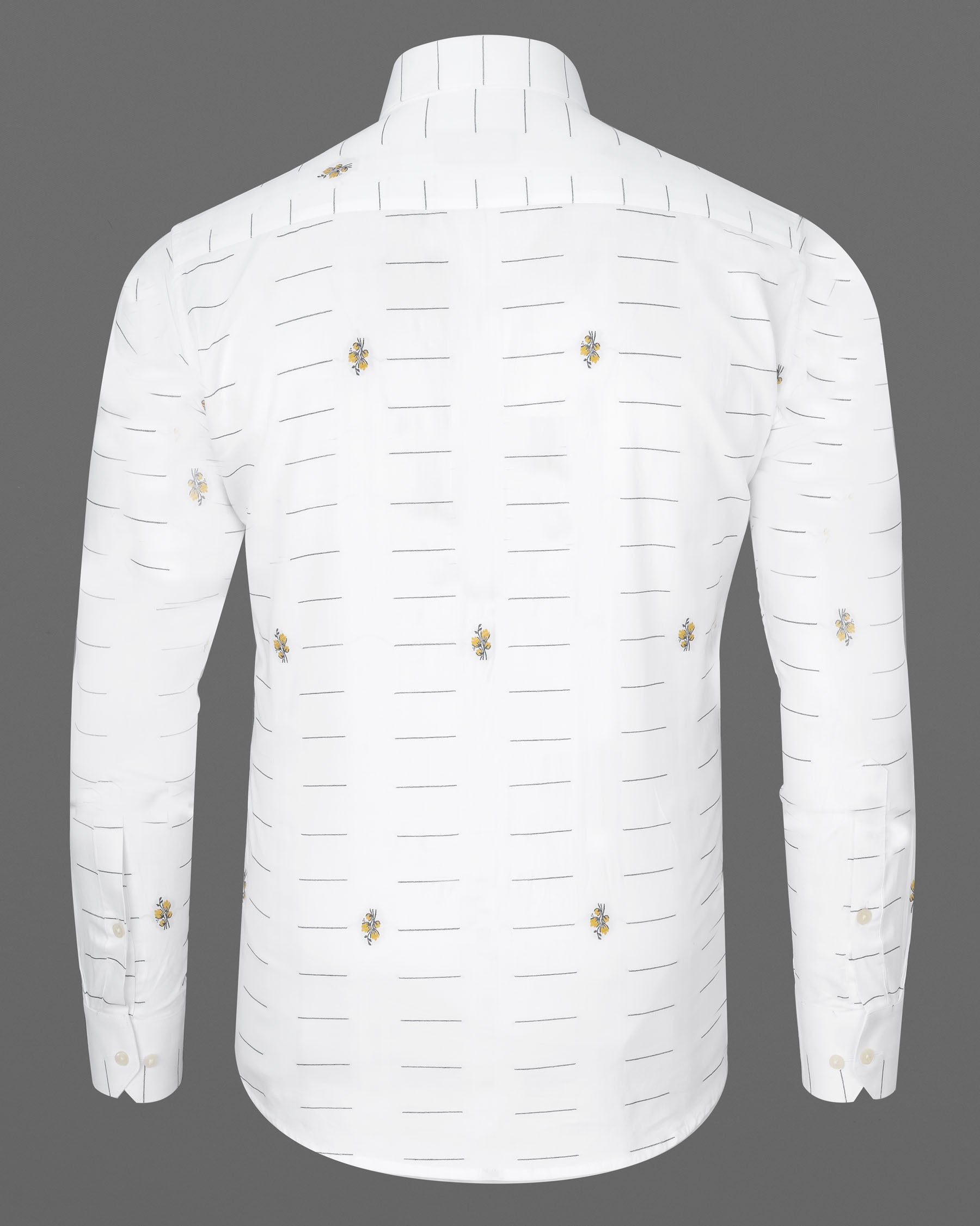 Bright White Linear and Floral Jacquard Textured Premium Giza Cotton Shirt