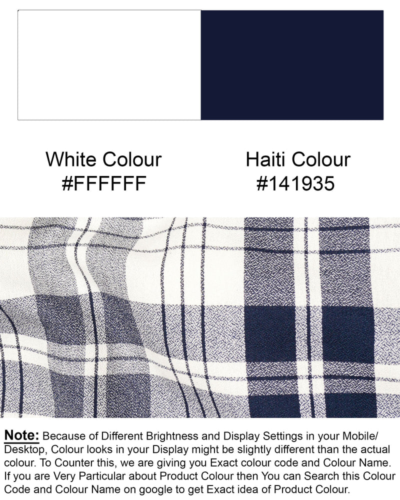 Off White and Haiti Blue Twill Plaid Premium Cotton Shirt