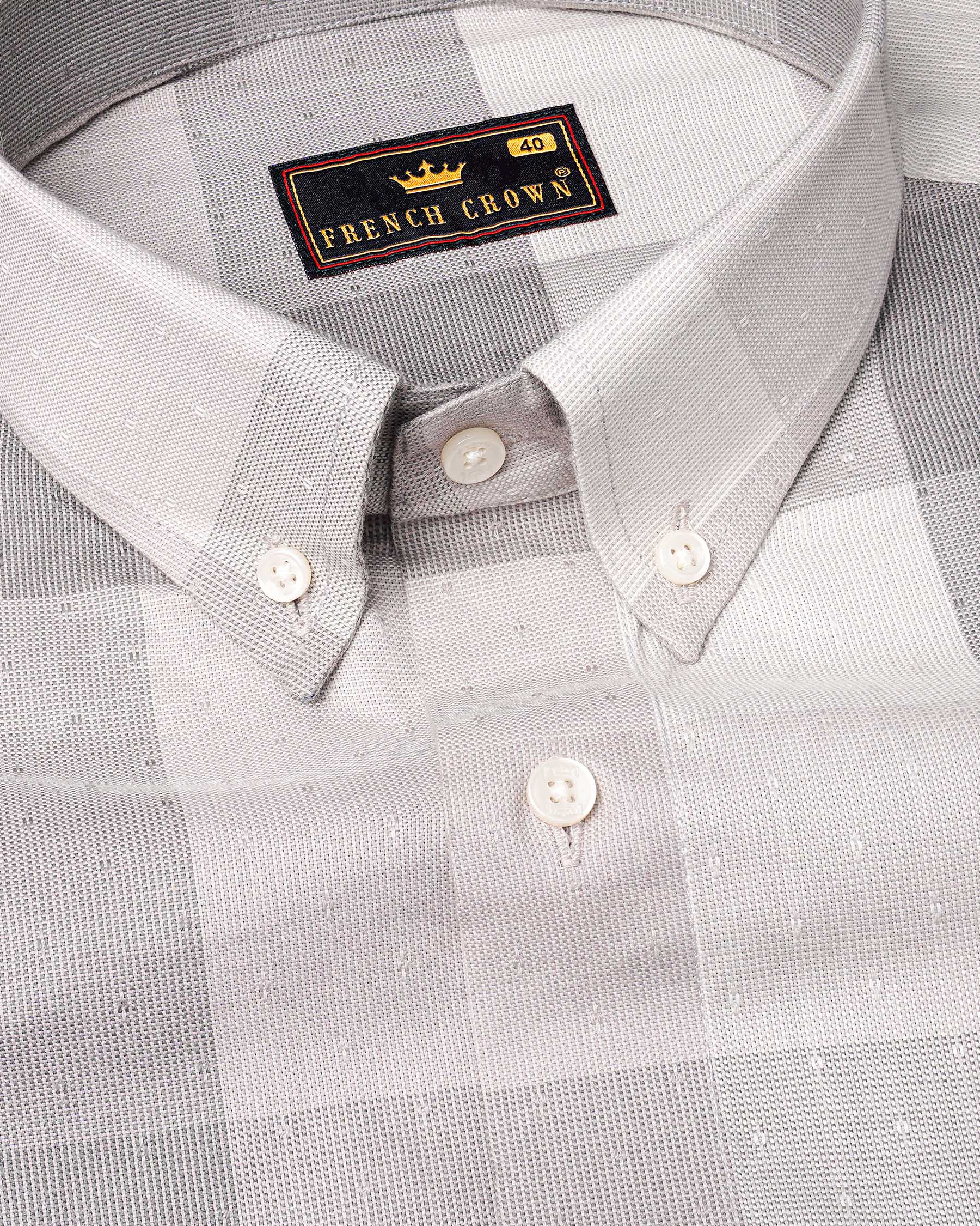 Gainsboro Gray and Soft Amber Plaid Dobby Textured Premium Giza Cotton Shirt