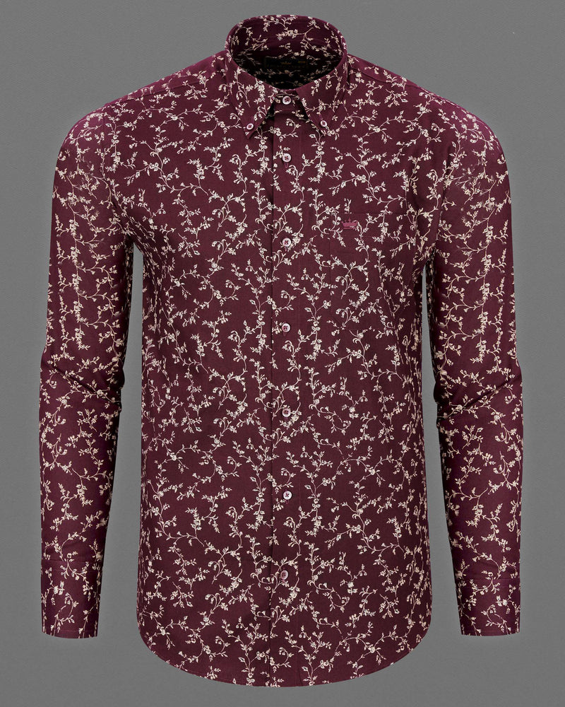 Wine Berry flowers Printed Royal Oxford Shirt