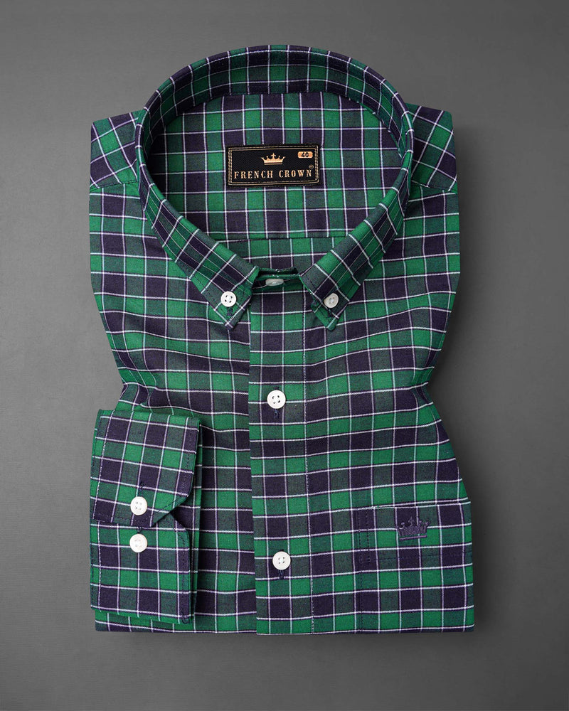 Causal Green and Martinique Blue Checkered Premium Cotton Shirt