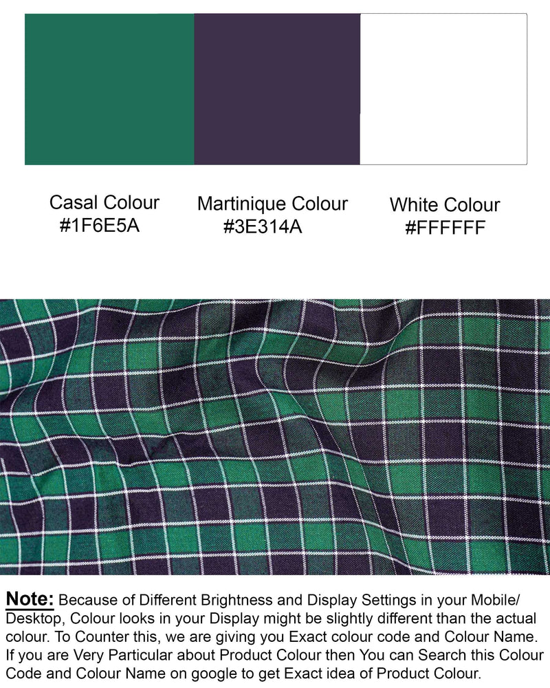 Causal Green and Martinique Blue Checkered Premium Cotton Shirt