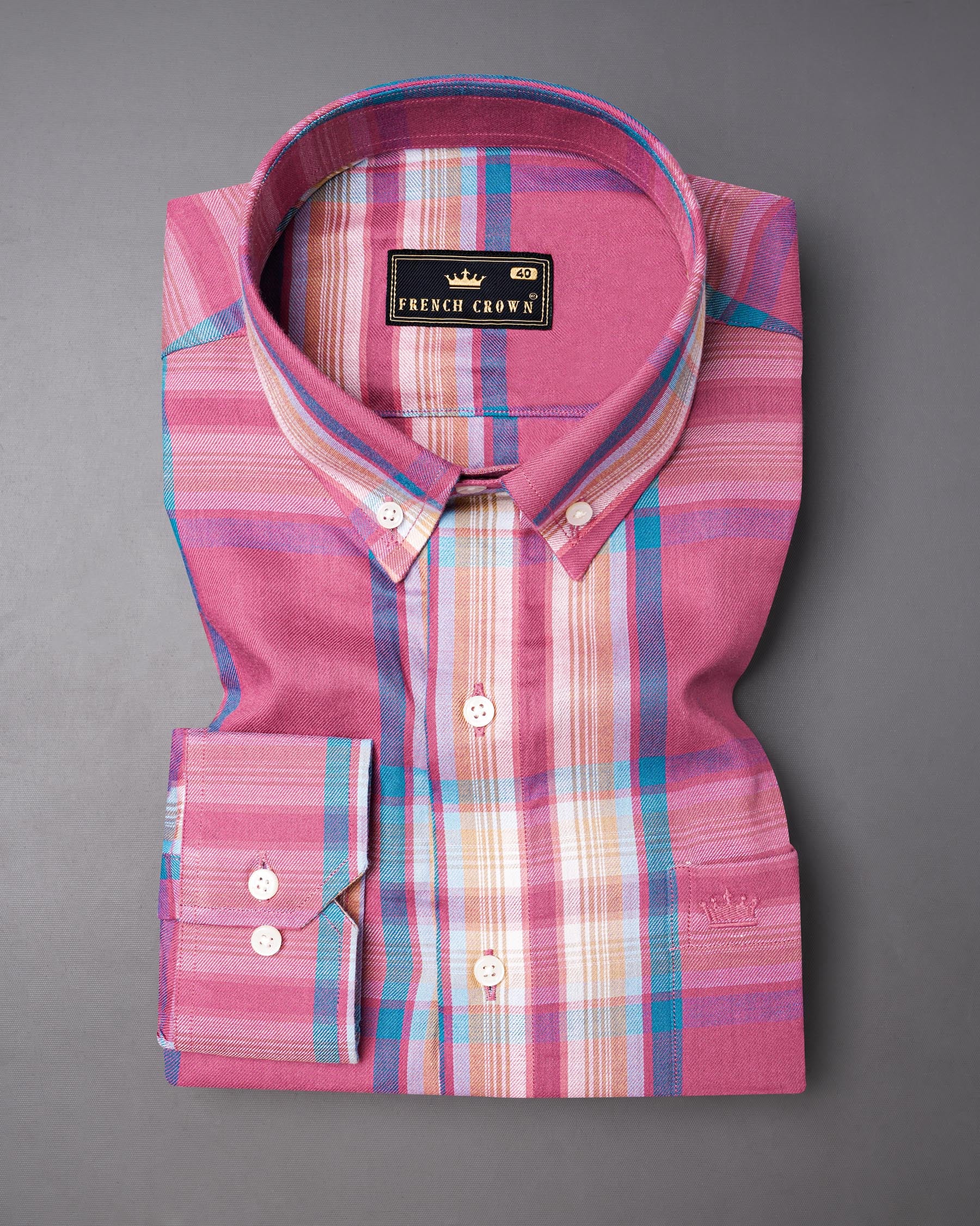 Tapestry Pink and Multicolored Twill Plaid Premium Cotton Shirt