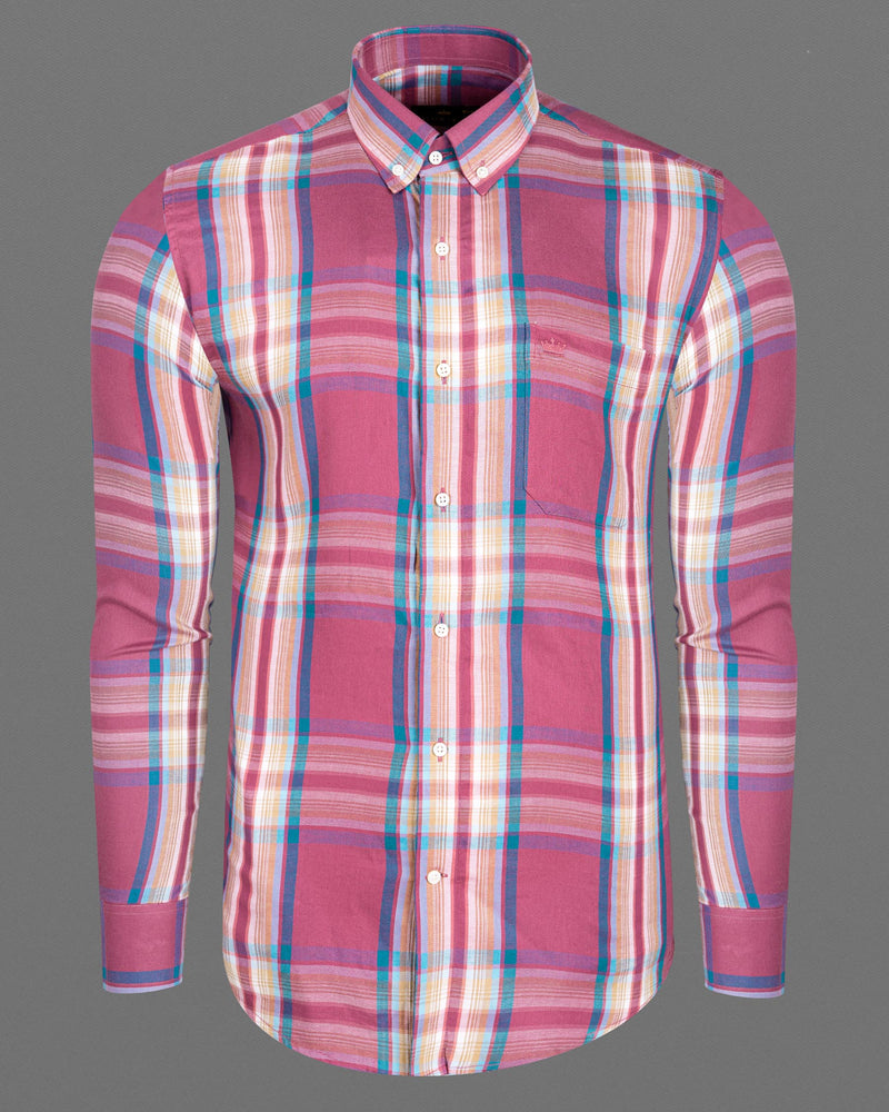 TAPESTRY PINK AND MULTICOLORED TWILL PLAID PREMIUM COTTON SHIRT