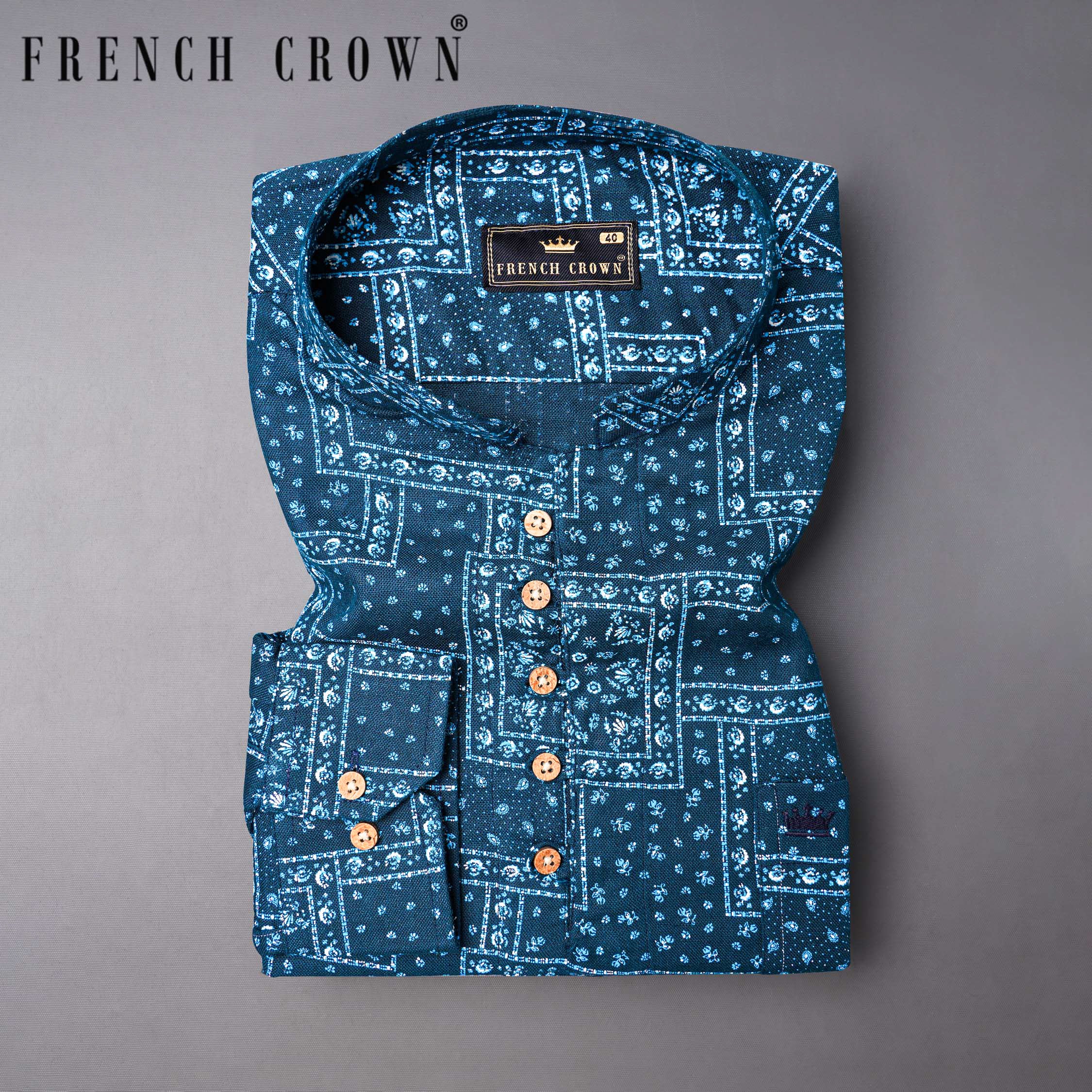 Tarawera Blue Luxurious Linen Designer Kurta Shirt