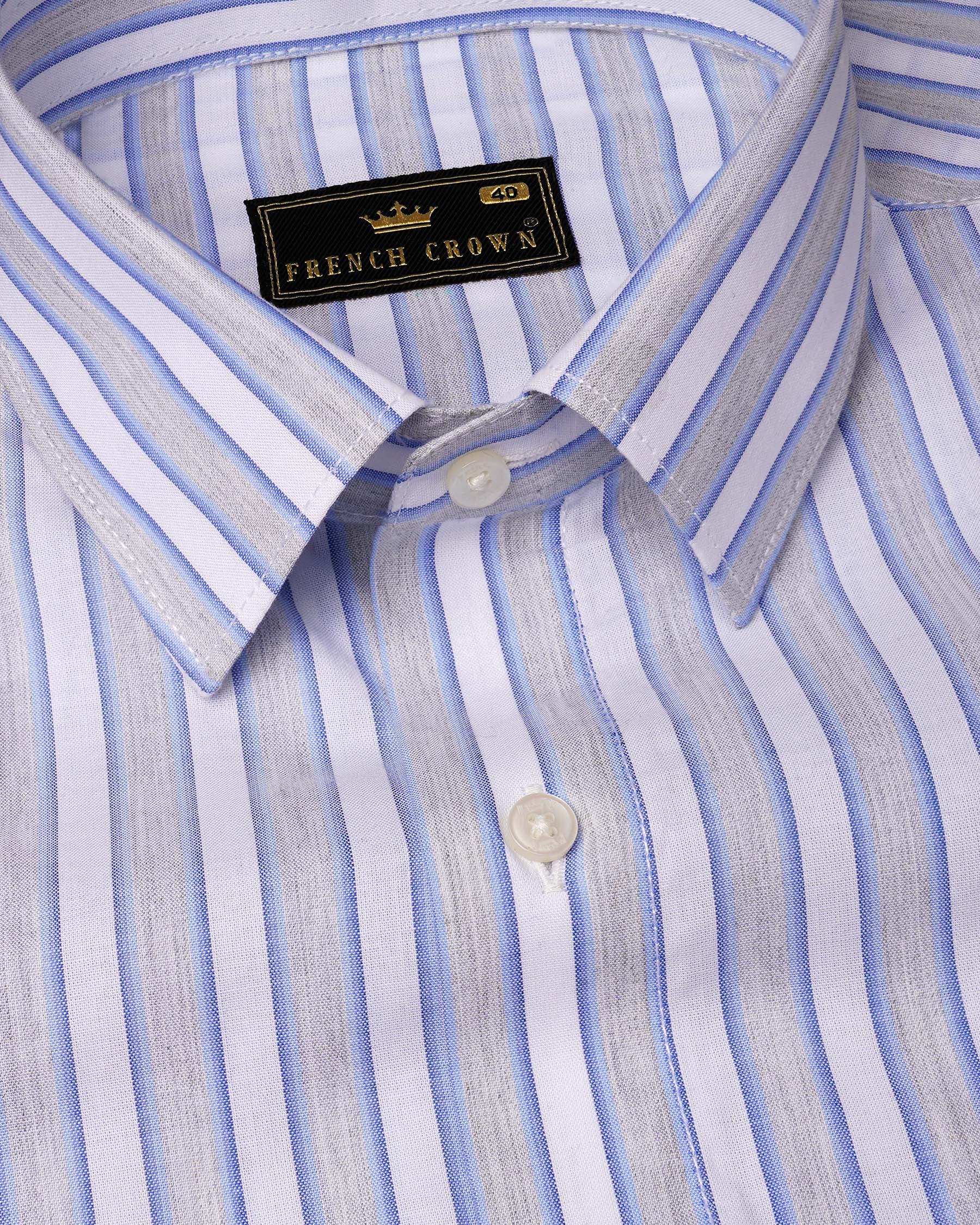 Martini Gray with Scampi Blue Striped Premium Cotton Shirt