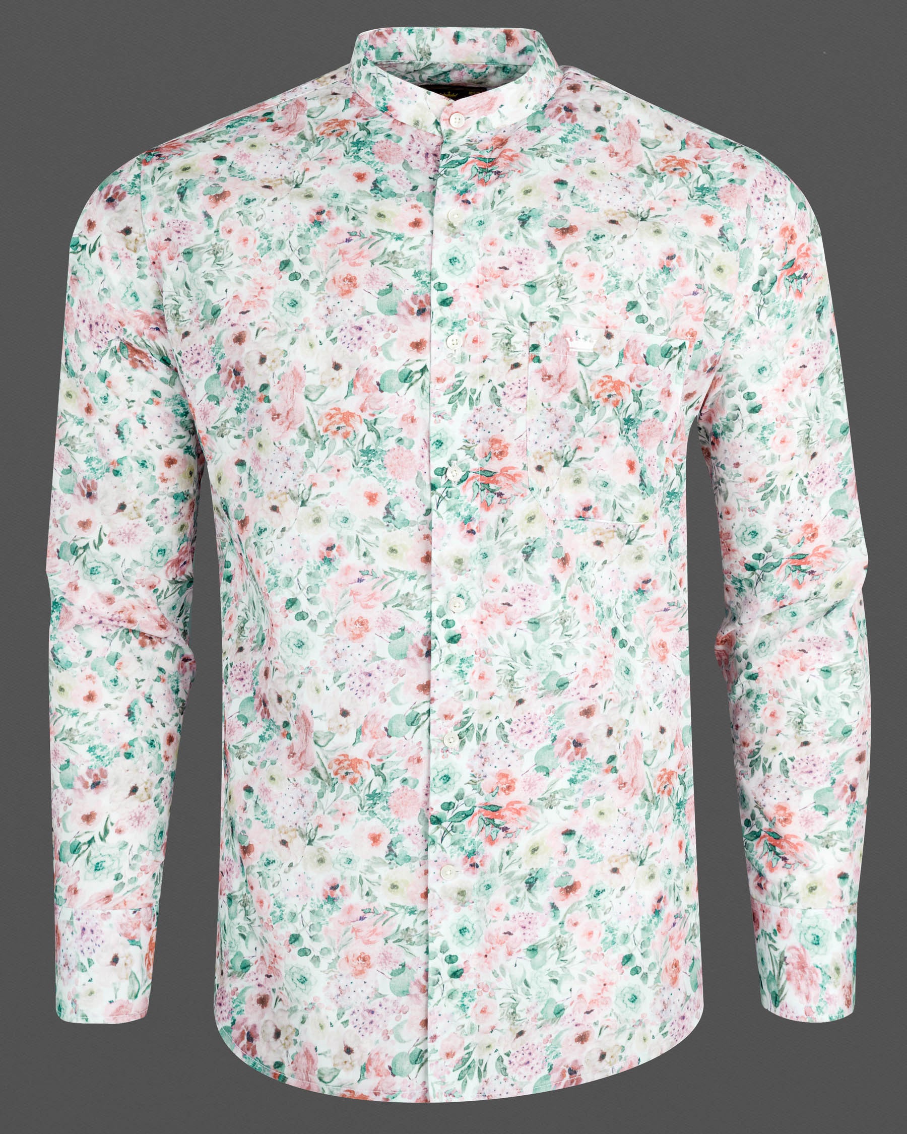 Bright White Multicolor Floral Printed Premium Cotton Shirt