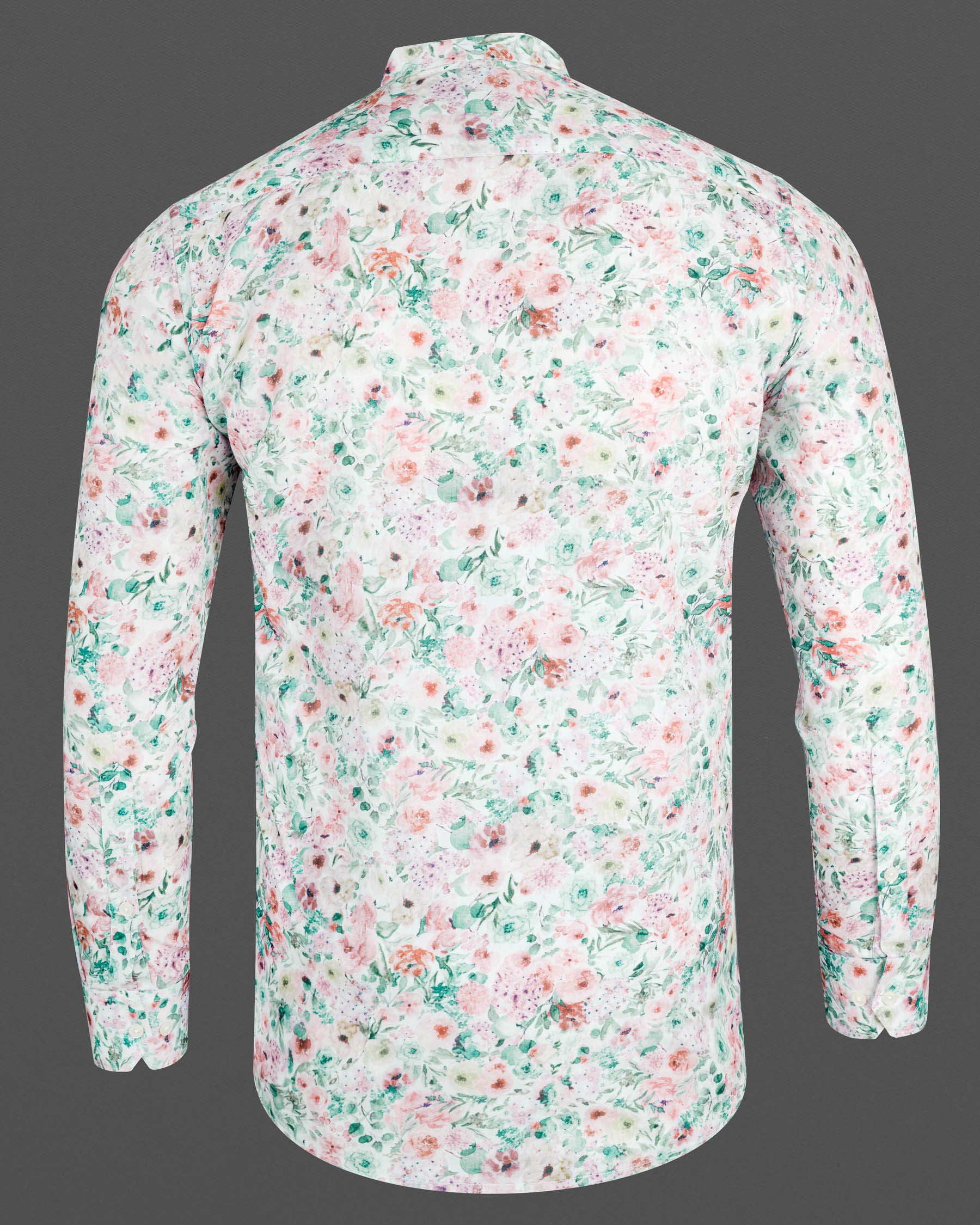 Bright White Multicolor Floral Printed Premium Cotton Shirt