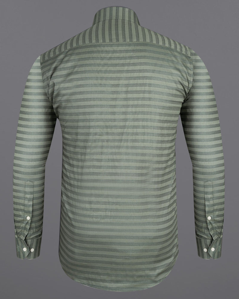 Mountain Mist Striped Snake Pleated Dobby Textured Premium Giza Cotton Shirt