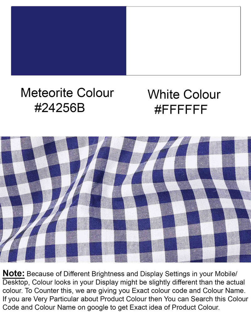 Meteorite Blue and White Checkered Premium Cotton Shirt