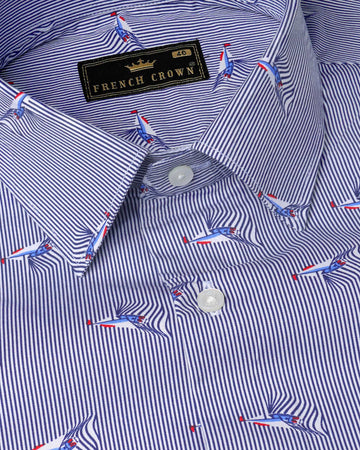 Martinique Blue Boat and Striped Premium Cotton Shirt