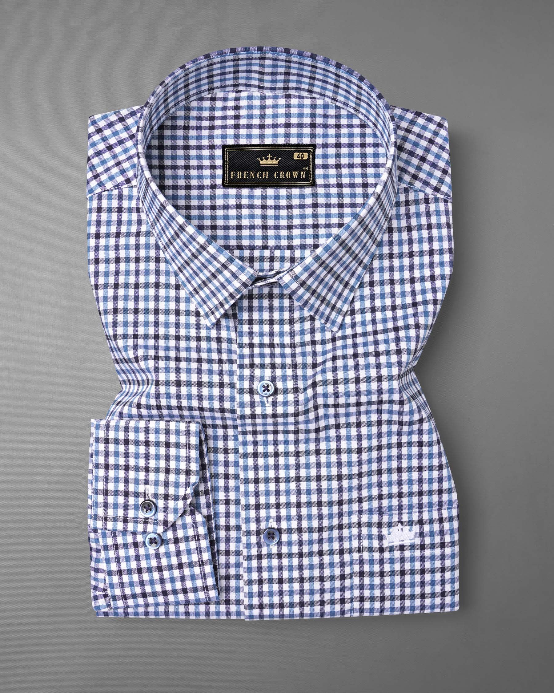 Amethyst Smoke with Waikawa Blue Checkered Premium Cotton Shirt