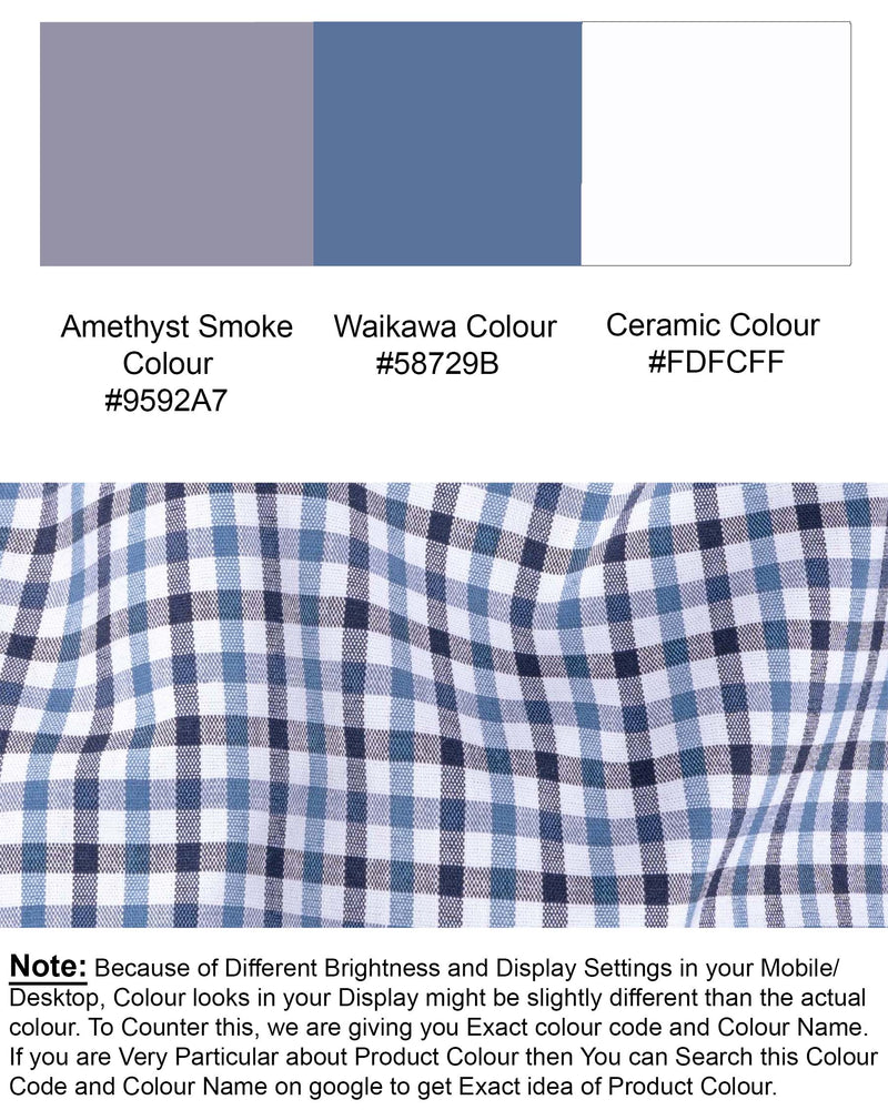 Amethyst Smoke with Waikawa Blue Checkered Premium Cotton Shirt