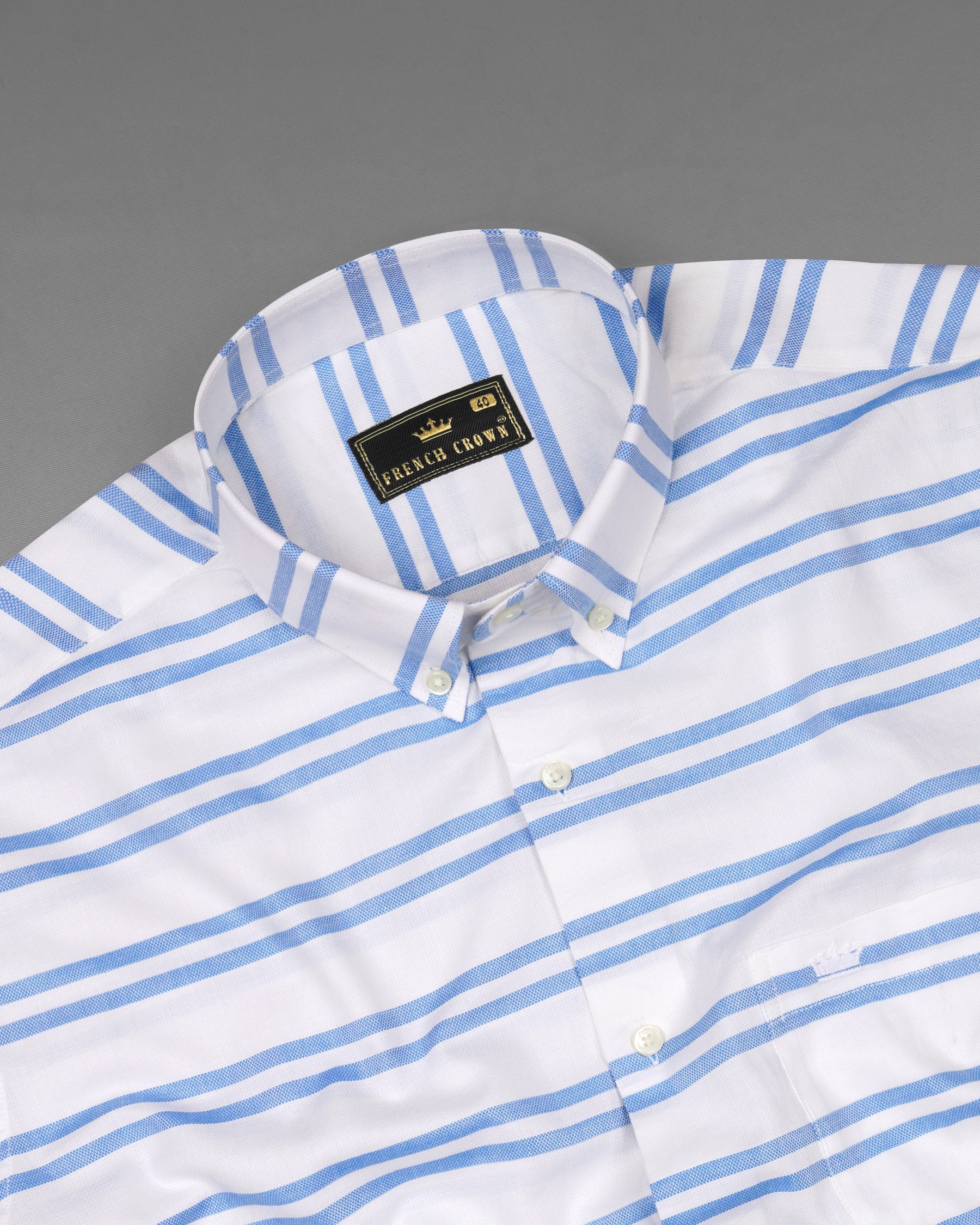 Bright White Striped Dobby Textured Premium Giza Cotton Shirt