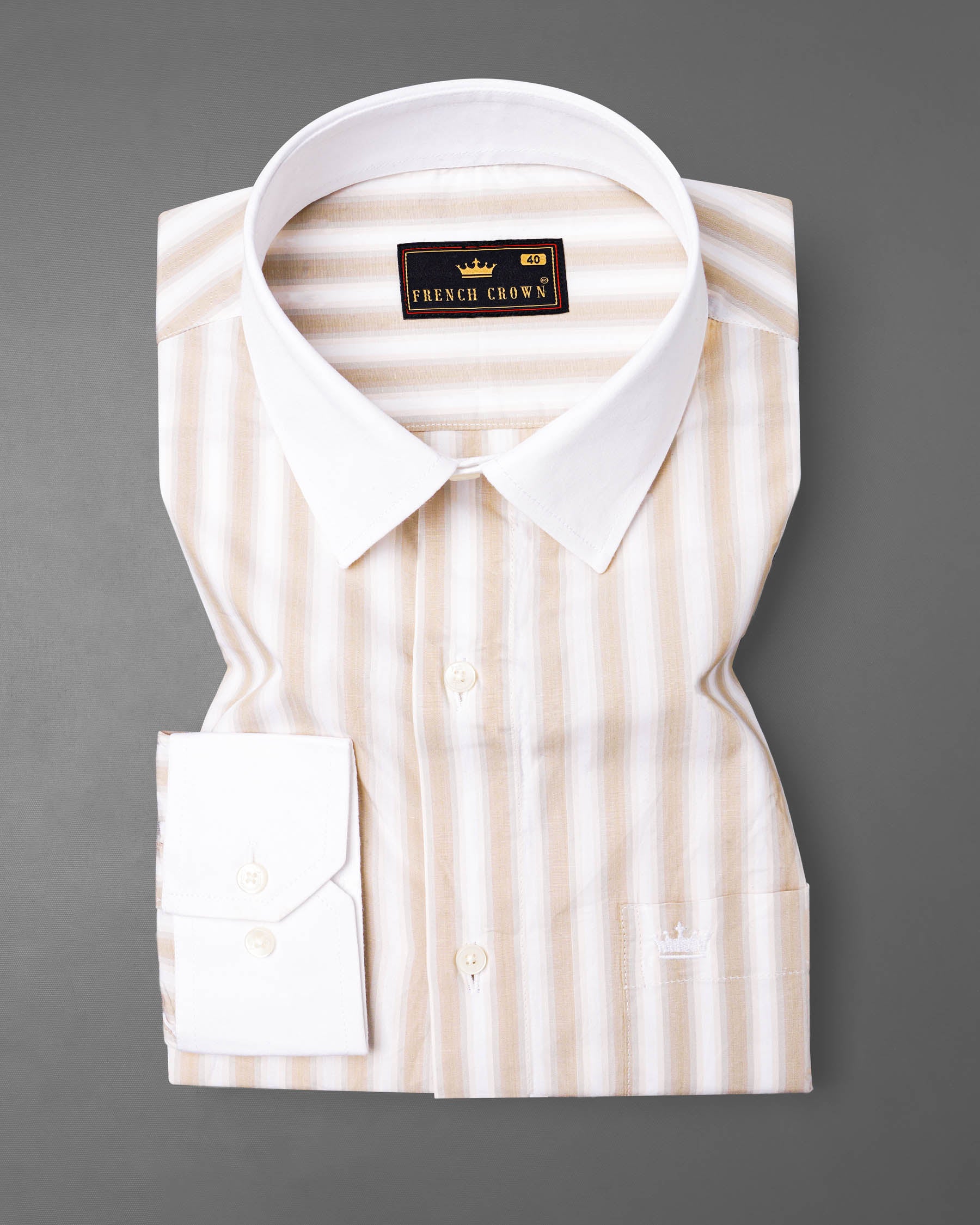 Dust Storm Brown Striped with White Collar Premium Cotton Shirt