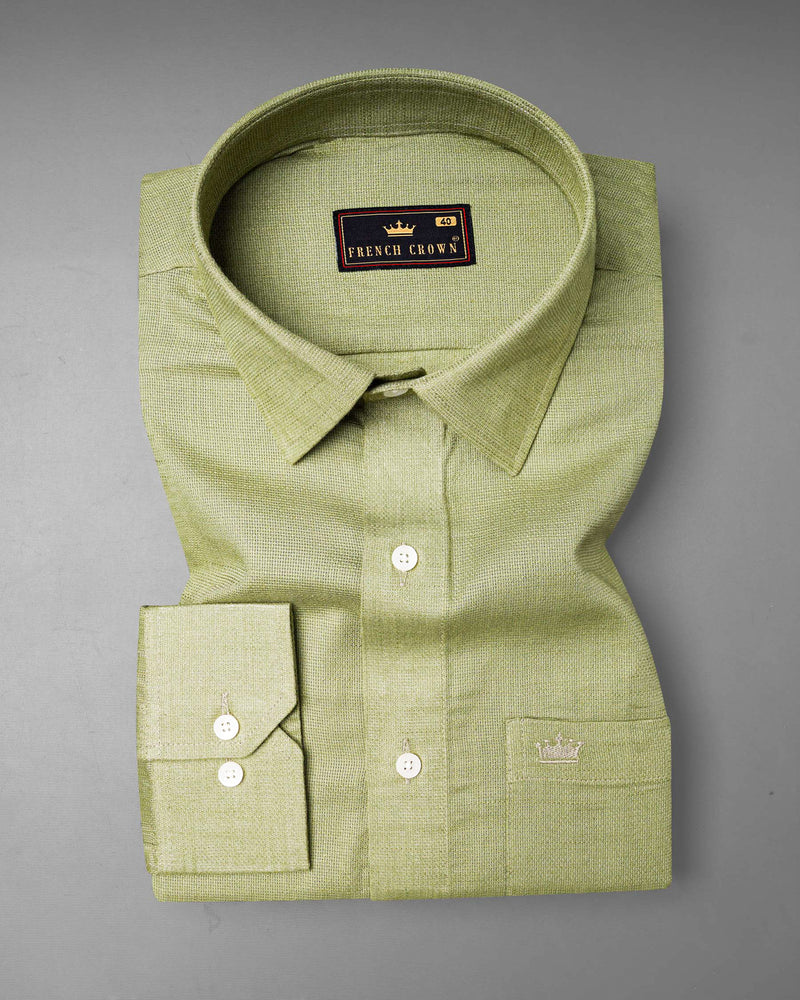 Olivine Green Dobby Textured Premium Giza Cotton Shirt