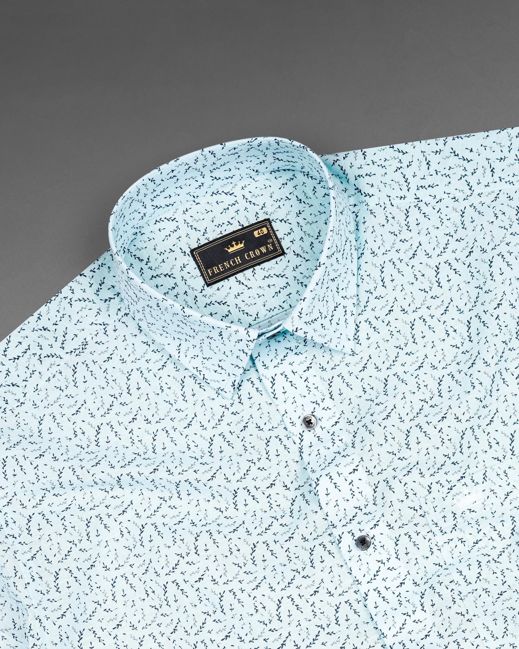 Tropical blue and Casper Green Leaves Printed Luxurious Linen Shirt