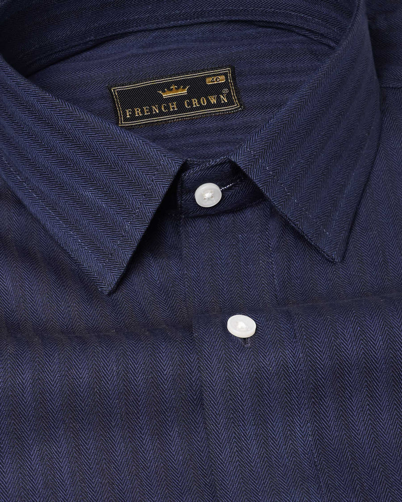 Cloud Burst Blue Striped Herringbone Shirt