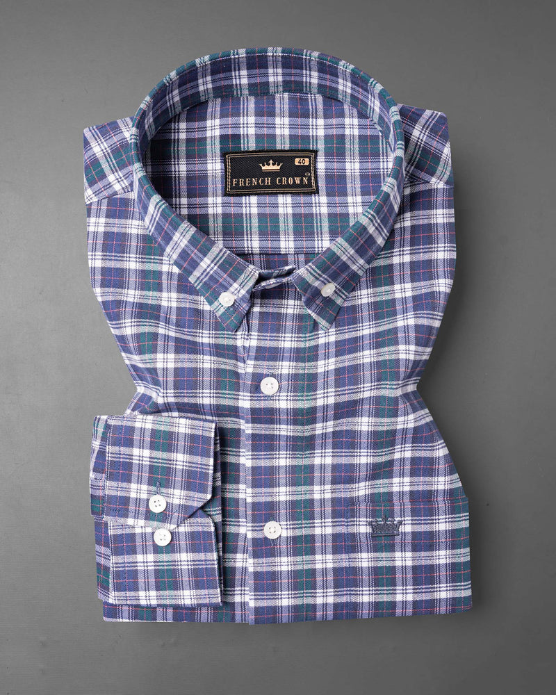 Twilight Blue with Sea Turtle Green Plaid Royal Oxford Shirt