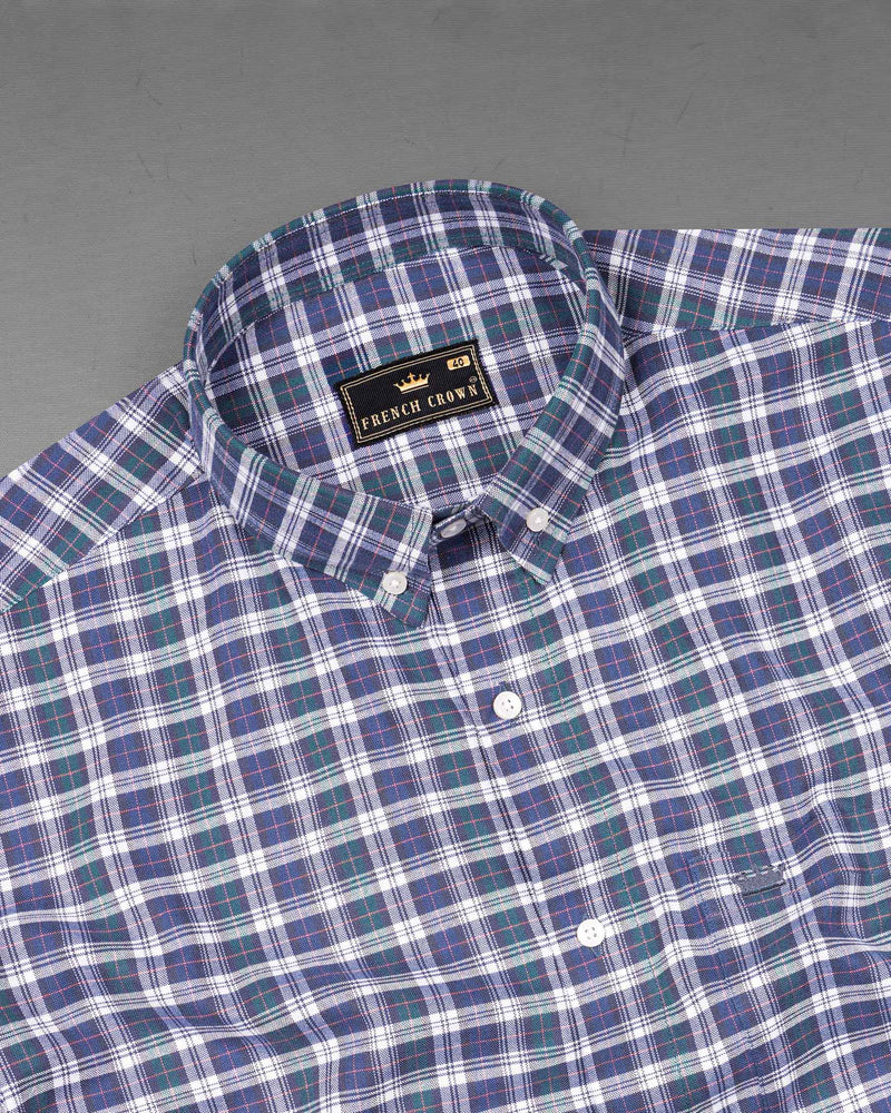 Twilight Blue with Sea Turtle Green Plaid Royal Oxford Shirt