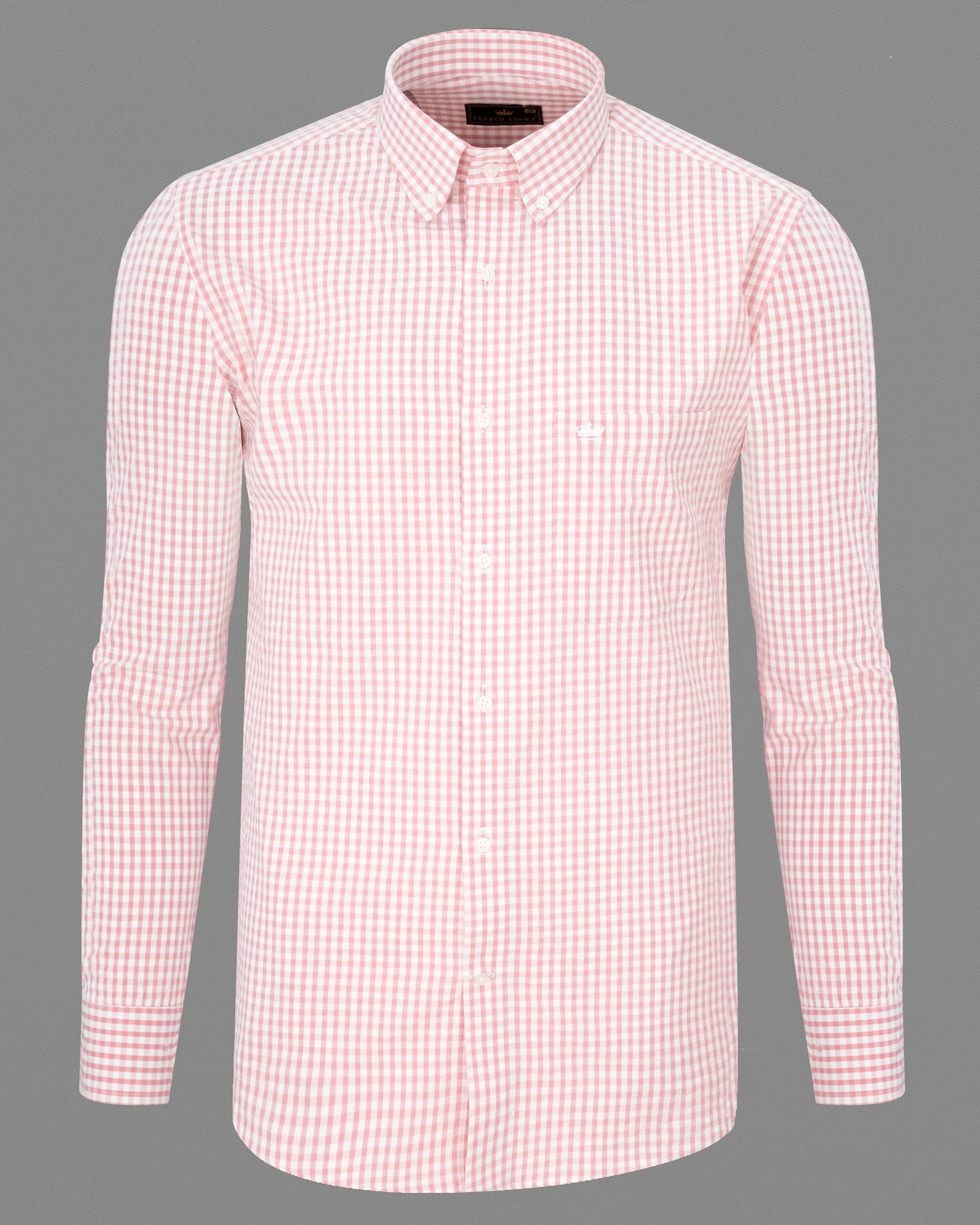 Cherry Blossom Pink and White Gingham Checkered Seersucker Shirt