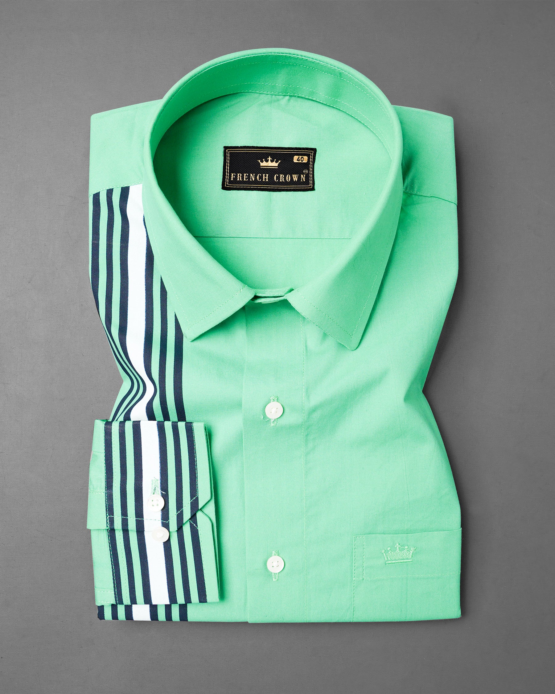 Bermuda Green with Striped Premium Cotton Shirt 7394-38,7394-38,7394-39,7394-39,7394-40,7394-40,7394-42,7394-42,7394-44,7394-44,7394-46,7394-46,7394-48,7394-48,7394-50,7394-50,7394-52,7394-52