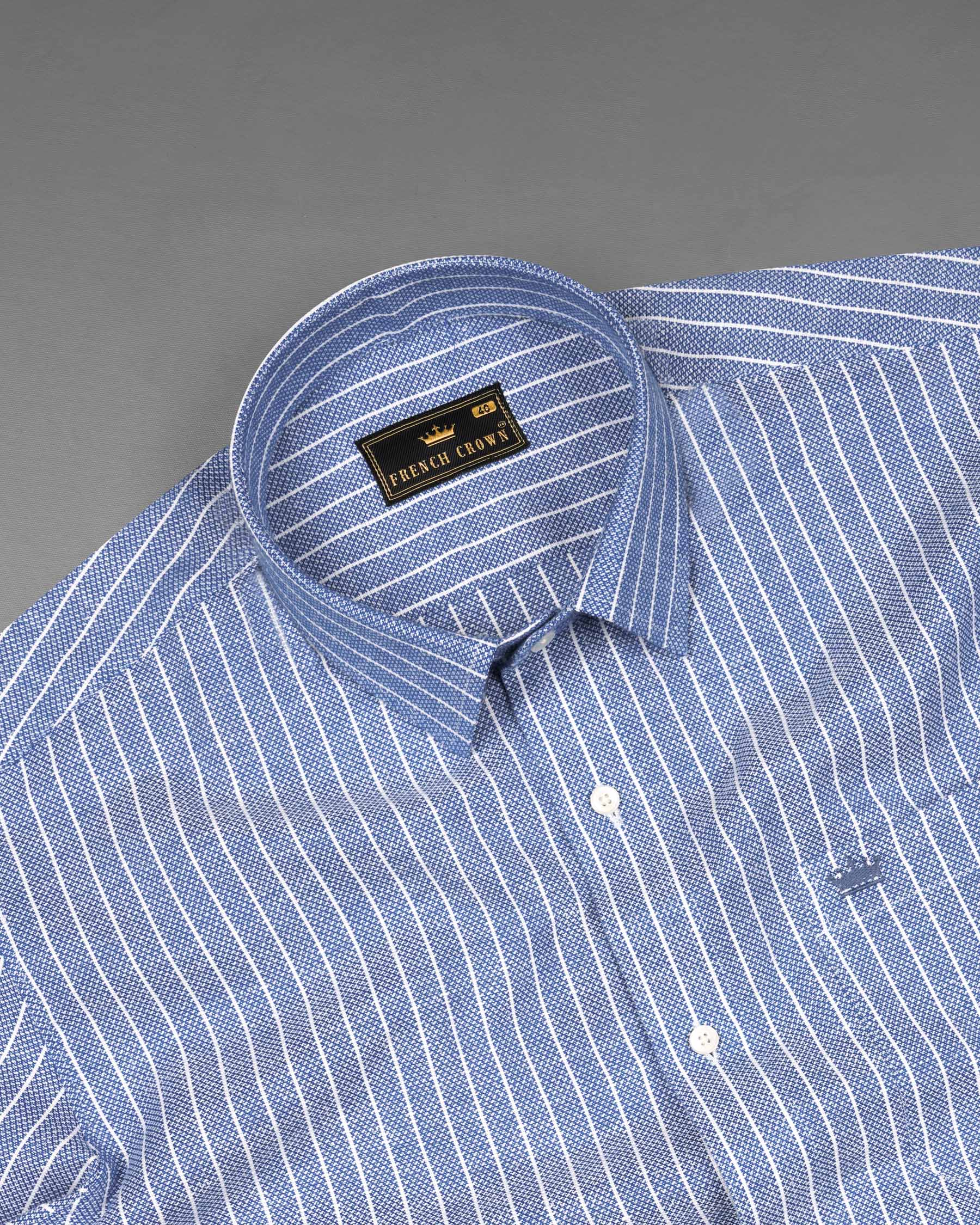 Glaucous Blue Striped Dobby Textured Premium Giza Cotton Shirt 7440-38, 7440-H-38, 7440-39, 7440-H-39, 7440-40, 7440-H-40, 7440-42, 7440-H-42, 7440-44, 7440-H-44, 7440-46, 7440-H-46, 7440-48, 7440-H-48, 7440-50, 7440-H-50, 7440-52, 7440-H-52