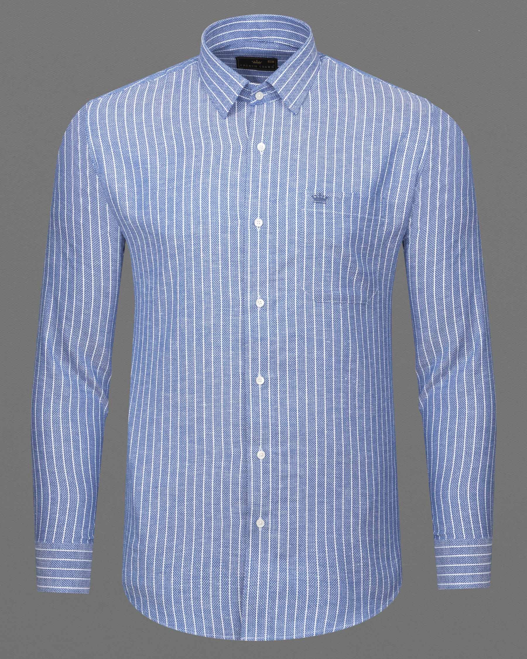 Glaucous Blue Striped Dobby Textured Premium Giza Cotton Shirt 7440-38, 7440-H-38, 7440-39, 7440-H-39, 7440-40, 7440-H-40, 7440-42, 7440-H-42, 7440-44, 7440-H-44, 7440-46, 7440-H-46, 7440-48, 7440-H-48, 7440-50, 7440-H-50, 7440-52, 7440-H-52