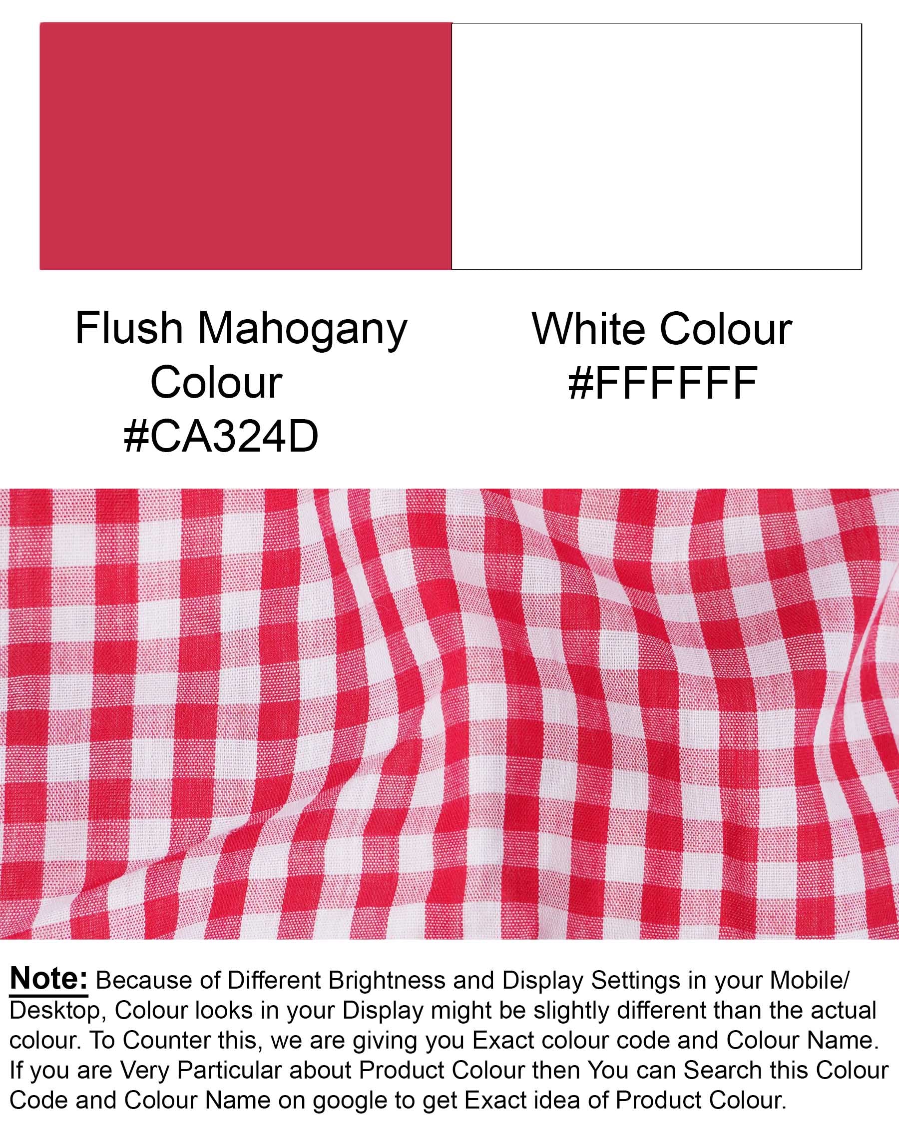 Flush Mahogany Red with White Gingham Checkered Premium Cotton Shirt 7444-38, 7444-H-38, 7444-39, 7444-H-39, 7444-40, 7444-H-40, 7444-42, 7444-H-42, 7444-44, 7444-H-44, 7444-46, 7444-H-46, 7444-48, 7444-H-48, 7444-50, 7444-H-50, 7444-52, 7444-H-52