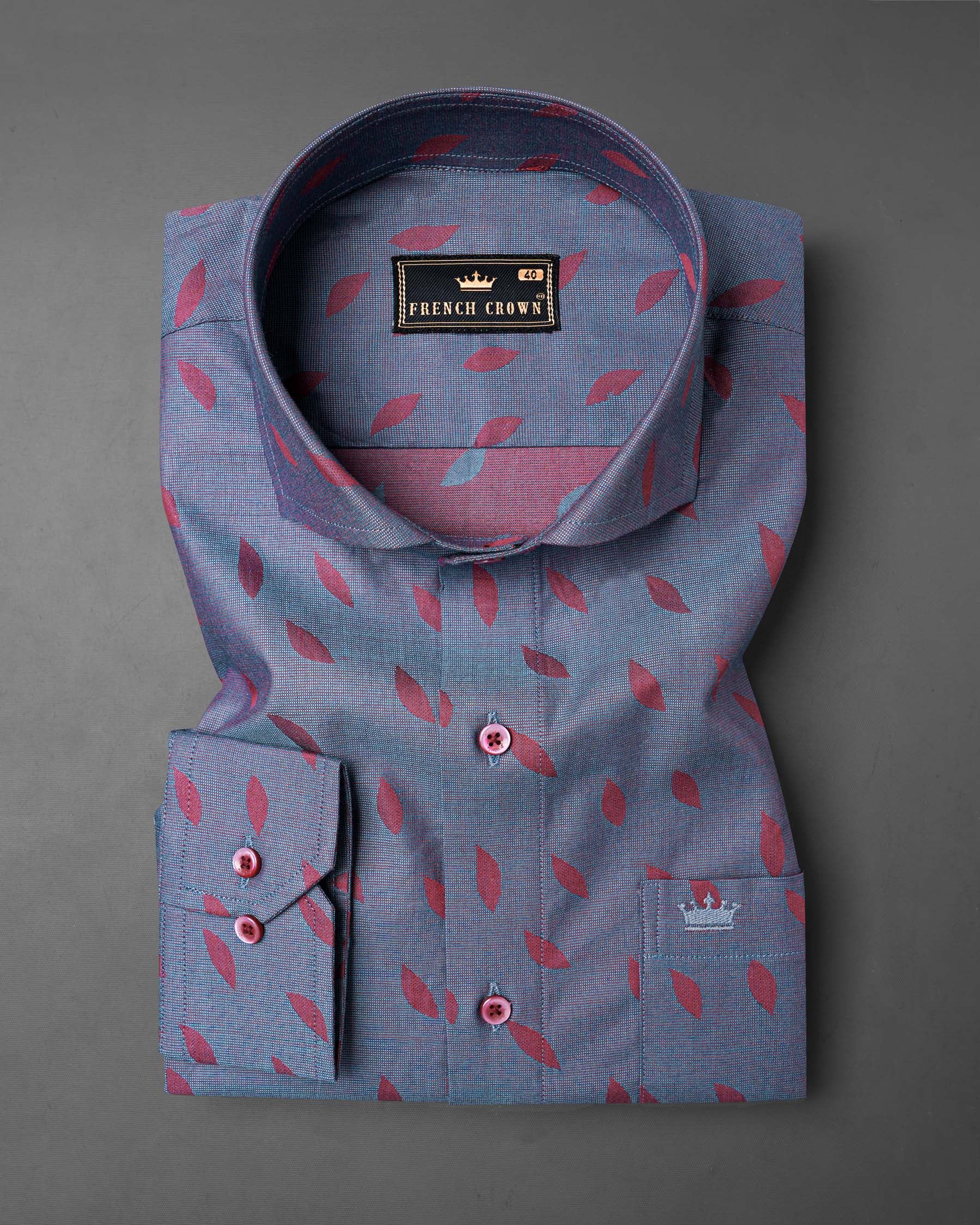 Glacier Blue with Copper Rust Red Jacquard Textured Premium Giza Cotton Shirt