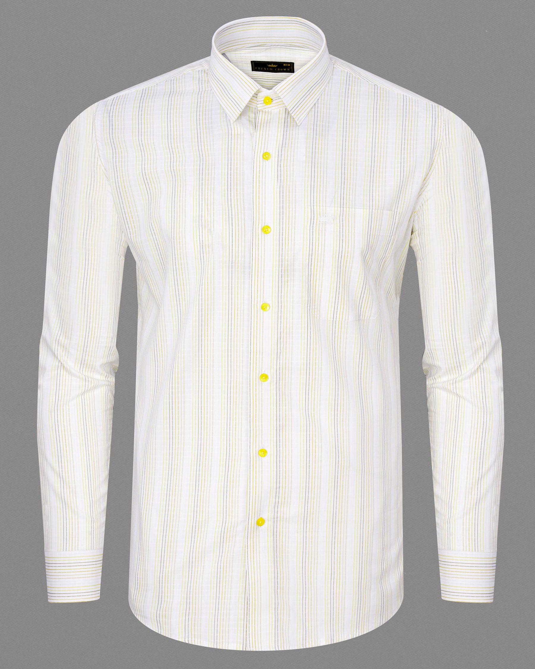 Off White with yellow Striped Dobby Textured Premium Giza Cotton Shirt  7459-YL-38, 7459-YL-H-38, 7459-YL-39, 7459-YL-H-39, 7459-YL-40, 7459-YL-H-40, 7459-YL-42, 7459-YL-H-42, 7459-YL-44, 7459-YL-H-44, 7459-YL-46, 7459-YL-H-46, 7459-YL-48, 7459-YL-H-48, 7459-YL-50, 7459-YL-H-50, 7459-YL-52, 7459-YL-H-52