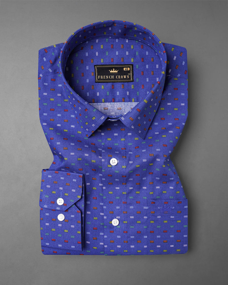 Chambray Blue with Multicolour Printed Premium Cotton Shirt  7466-38, 7466-H-38, 7466-39, 7466-H-39, 7466-40, 7466-H-40, 7466-42, 7466-H-42, 7466-44, 7466-H-44, 7466-46, 7466-H-46, 7466-48, 7466-H-48, 7466-50, 7466-H-50, 7466-52, 7466-H-52