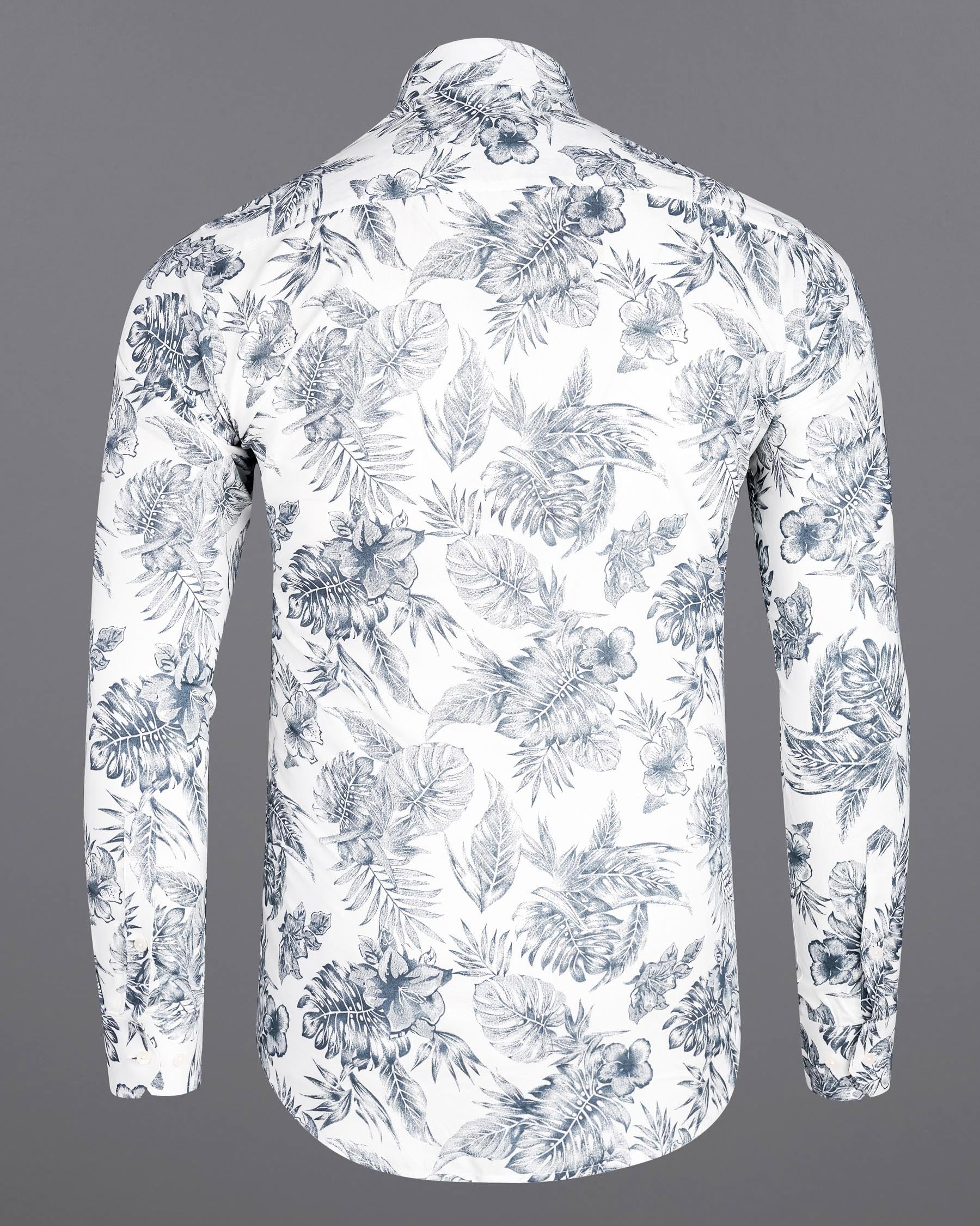 Bright White With Mountain Gray Leaves Printed Premium Tencel Beach Shirt 7501-38, 7501-H-38, 7501-39, 7501-H-39, 7501-40, 7501-H-40, 7501-42, 7501-H-42, 7501-44, 7501-H-44, 7501-46, 7501-H-46, 7501-48, 7501-H-48, 7501-50, 7501-H-50, 7501-52, 7501-H-52