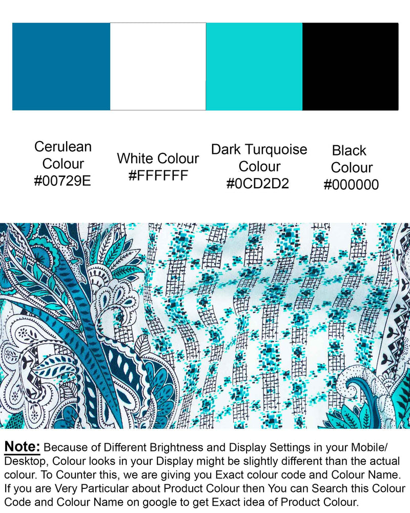 Cerulean Blue with Dark Turquoise Bohemian Paisley Printed Super Soft Premium Cotton Shirt 7503-38, 7503-H-38, 7503-39, 7503-H-39, 7503-40, 7503-H-40, 7503-42, 7503-H-42, 7503-44, 7503-H-44, 7503-46, 7503-H-46, 7503-48, 7503-H-48, 7503-50, 7503-H-50, 7503-52, 7503-H-52