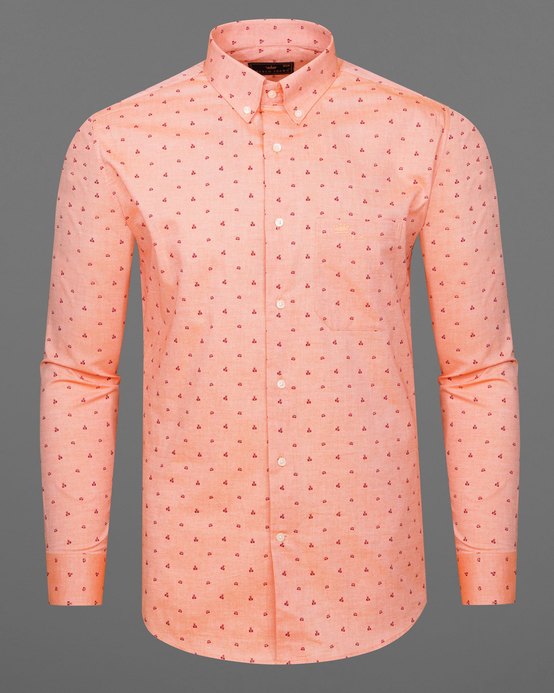 Dark Salmon Peach Camera Print Royal Oxford Shirt  7510-BD-38, 7510-BD-H-38, 7510-BD-39, 7510-BD-H-39, 7510-BD-40, 7510-BD-H-40, 7510-BD-42, 7510-BD-H-42, 7510-BD-44, 7510-BD-H-44, 7510-BD-46, 7510-BD-H-46, 7510-BD-48, 7510-BD-H-48, 7510-BD-50, 7510-BD-H-50, 7510-BD-52, 7510-BD-H-52