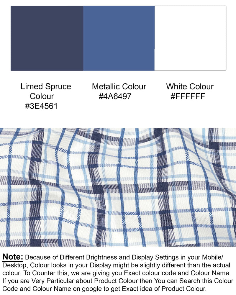 Limed Spruce Navy Blue and Metallic Blue and white Twill Plaid Premium Cotton Shirt 7518-BD-38, 7518-BD-H-38, 7518-BD-39, 7518-BD-H-39, 7518-BD-40, 7518-BD-H-40, 7518-BD-42, 7518-BD-H-42, 7518-BD-44, 7518-BD-H-44, 7518-BD-46, 7518-BD-H-46, 7518-BD-48, 7518-BD-H-48, 7518-BD-50, 7518-BD-H-50, 7518-BD-52, 7518-BD-H-52